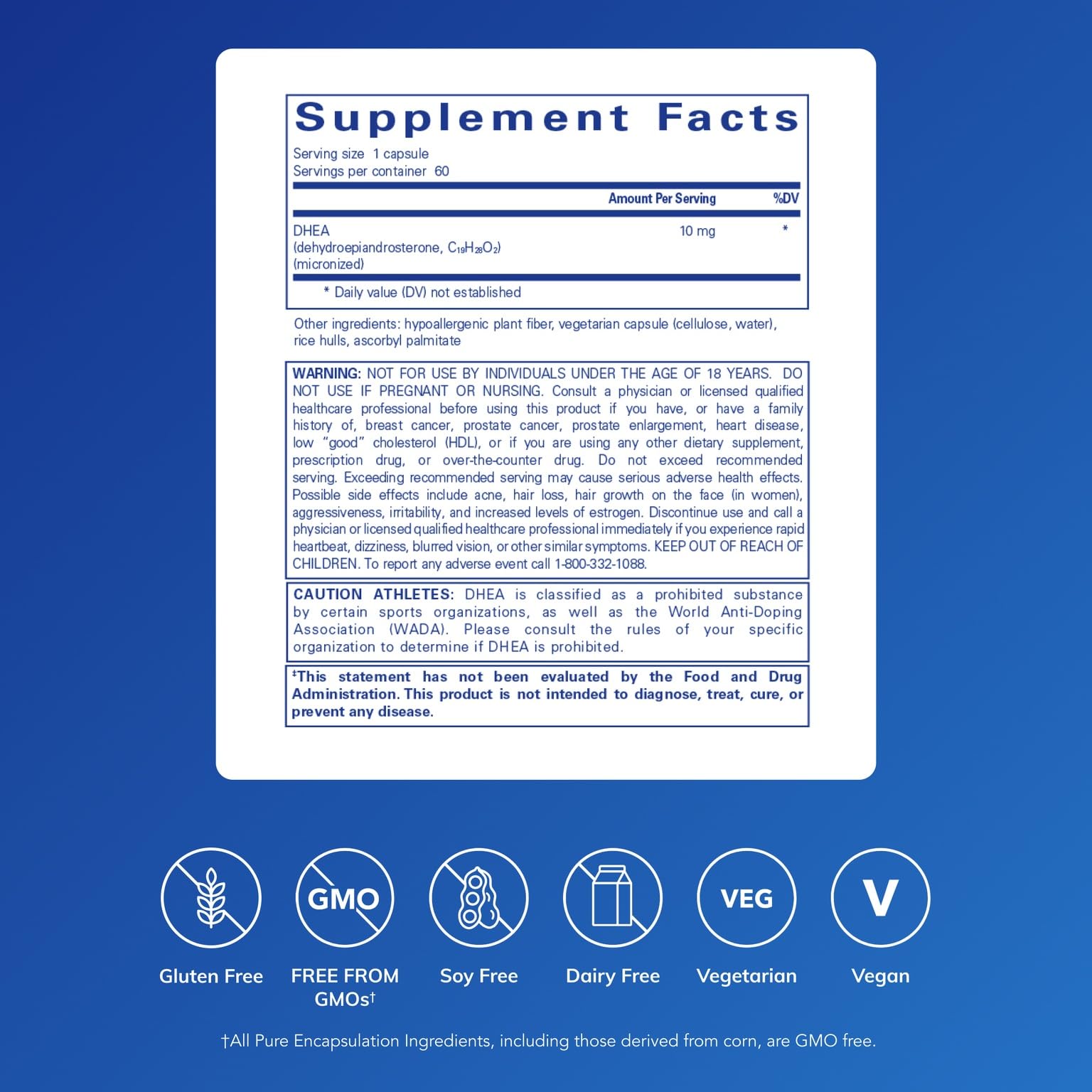 DHEA micronizada de Pure Encapsulations para mejor absorción y energía diaria.
