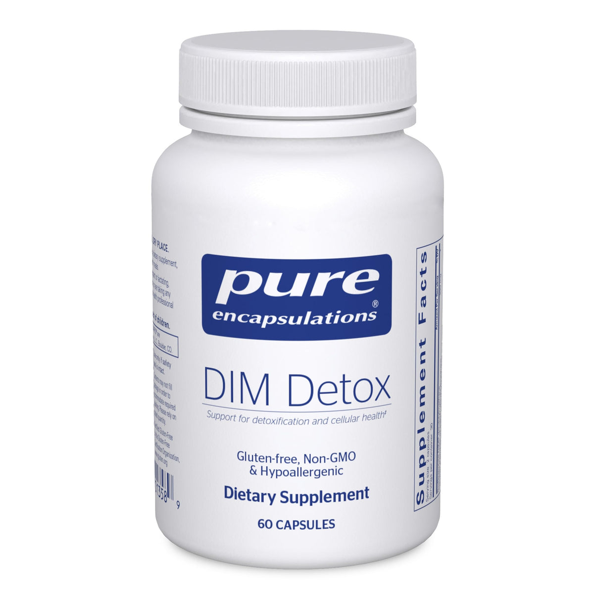 Pure Encapsulations DIM Detox, botella frontal para uso diario y facilidad de lectura