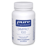 Pure Encapsulations DIMPRO 100, botella de cápsulas frontal, posible apoyo a la salud hormonal diaria.