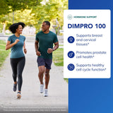 DIMPRO100 etiqueta frontal, muestra fórmula vegana para bienestar hormonal.