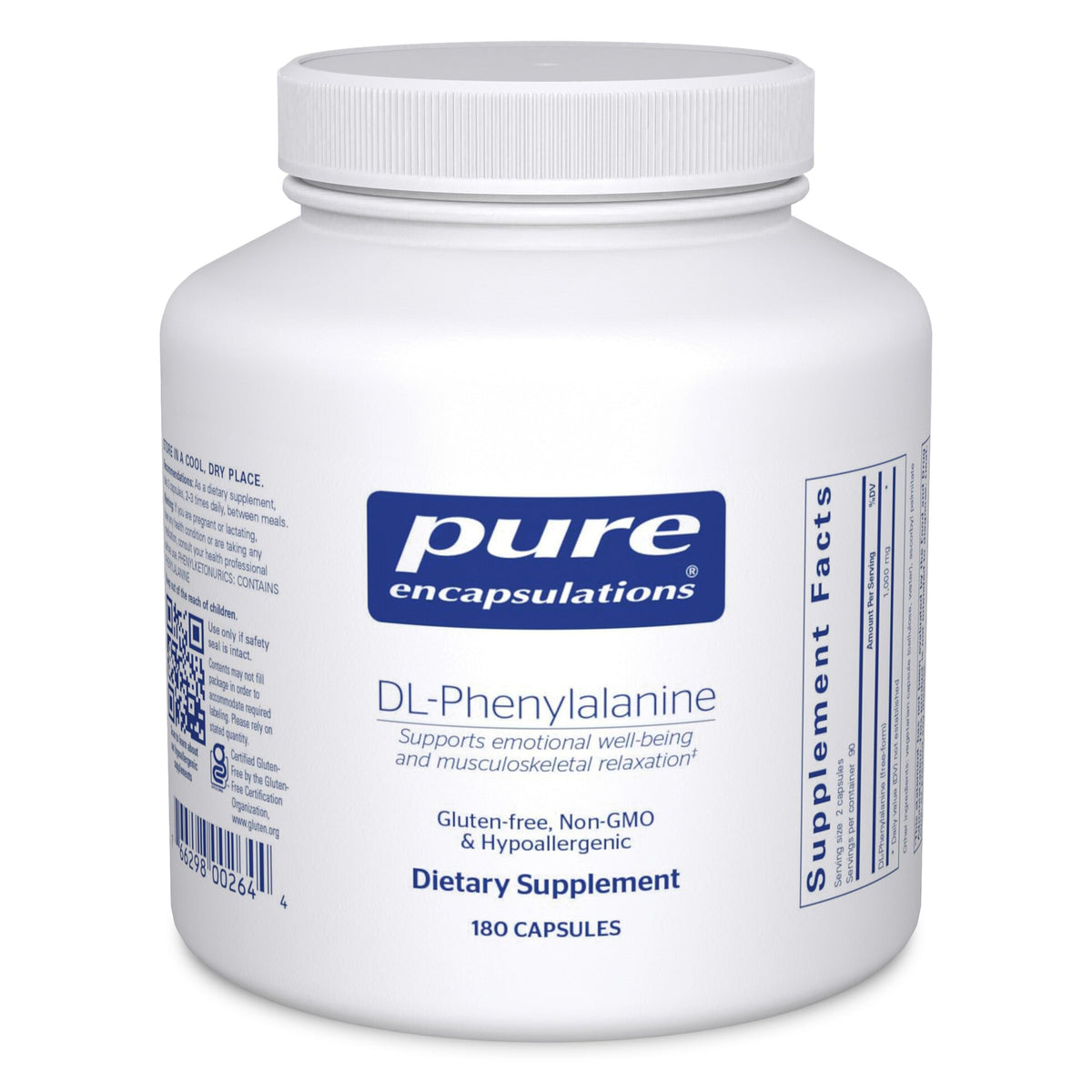Pure Encapsulations DL-Phenylalanine: cápsula en mano para apoyo cognitivo potencial