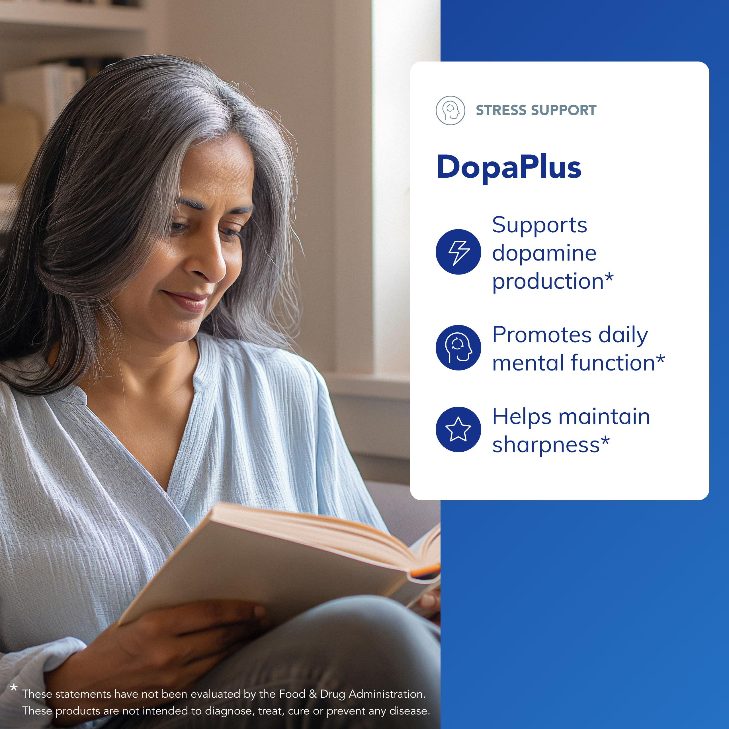 Etiqueta frontal de DopaPlus de Pure Encapsulations con Metafolin L-5-MTHF.