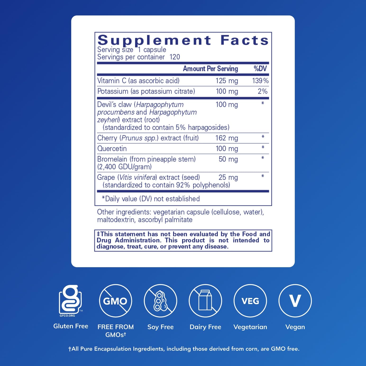 Etiqueta detallada de Pure Encapsulations, información clara de ingredientes