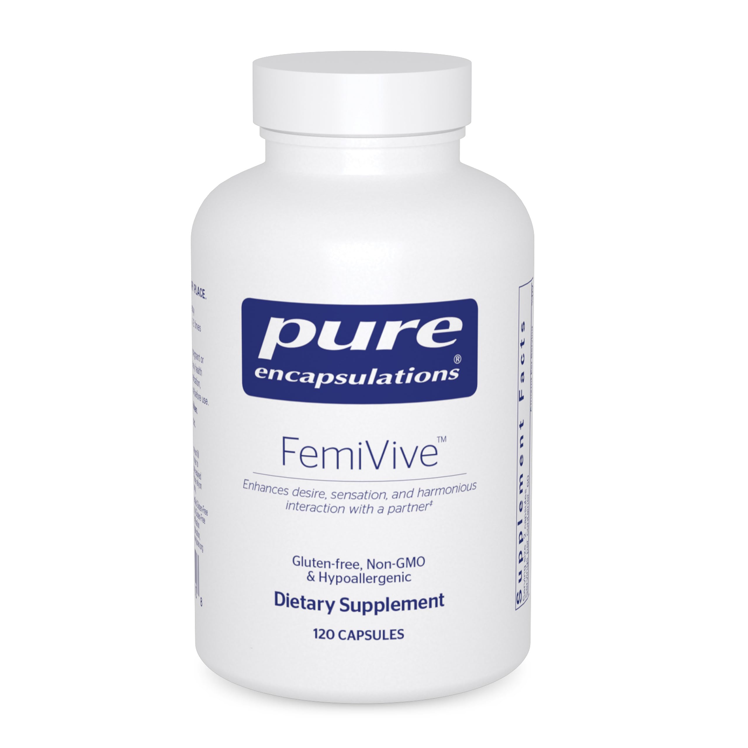 Cápsulas FemiVive de Pure Encapsulations para bienestar femenino.