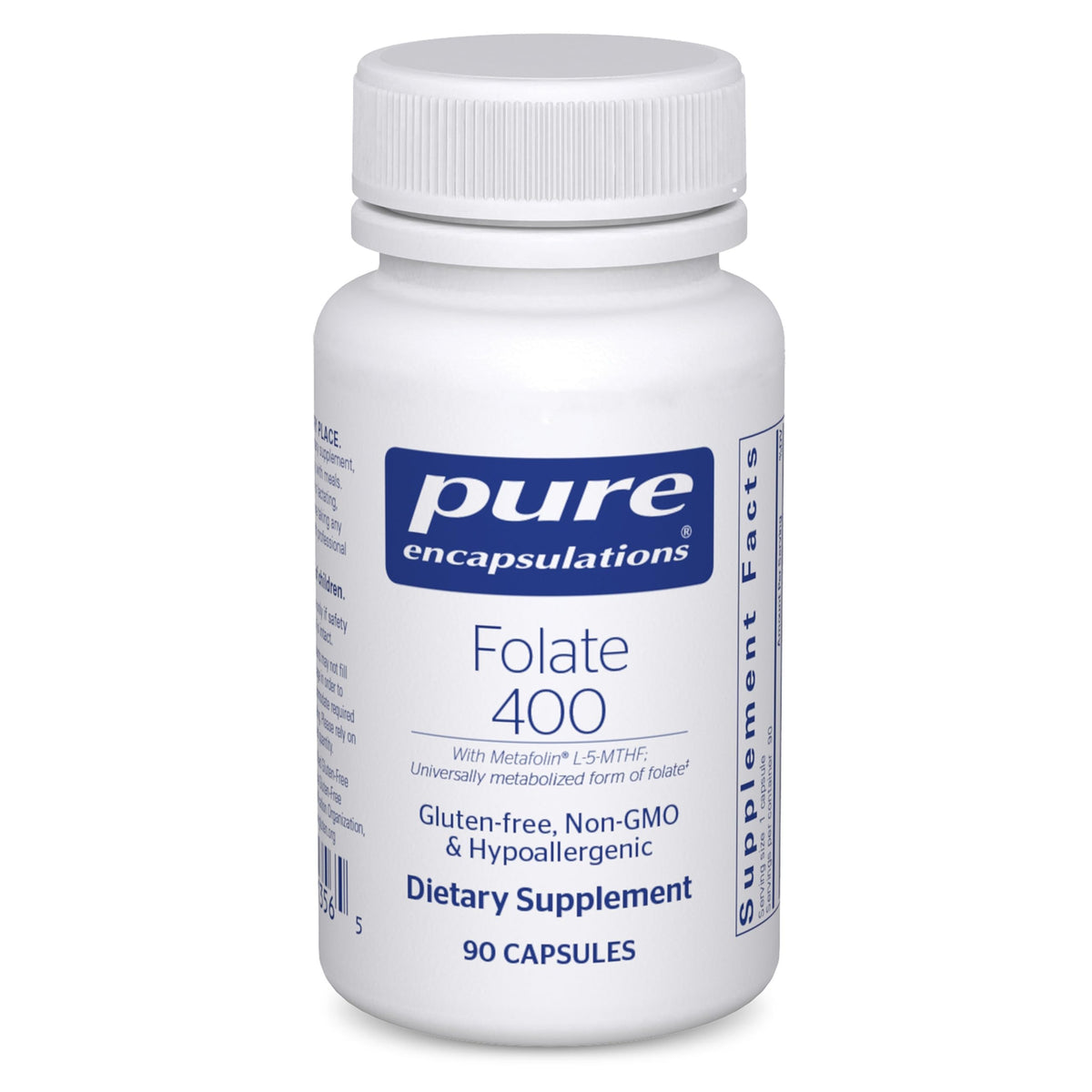 Pure Encapsulations Folato 400 Metafolin cápsulas para apoyar la salud celular.