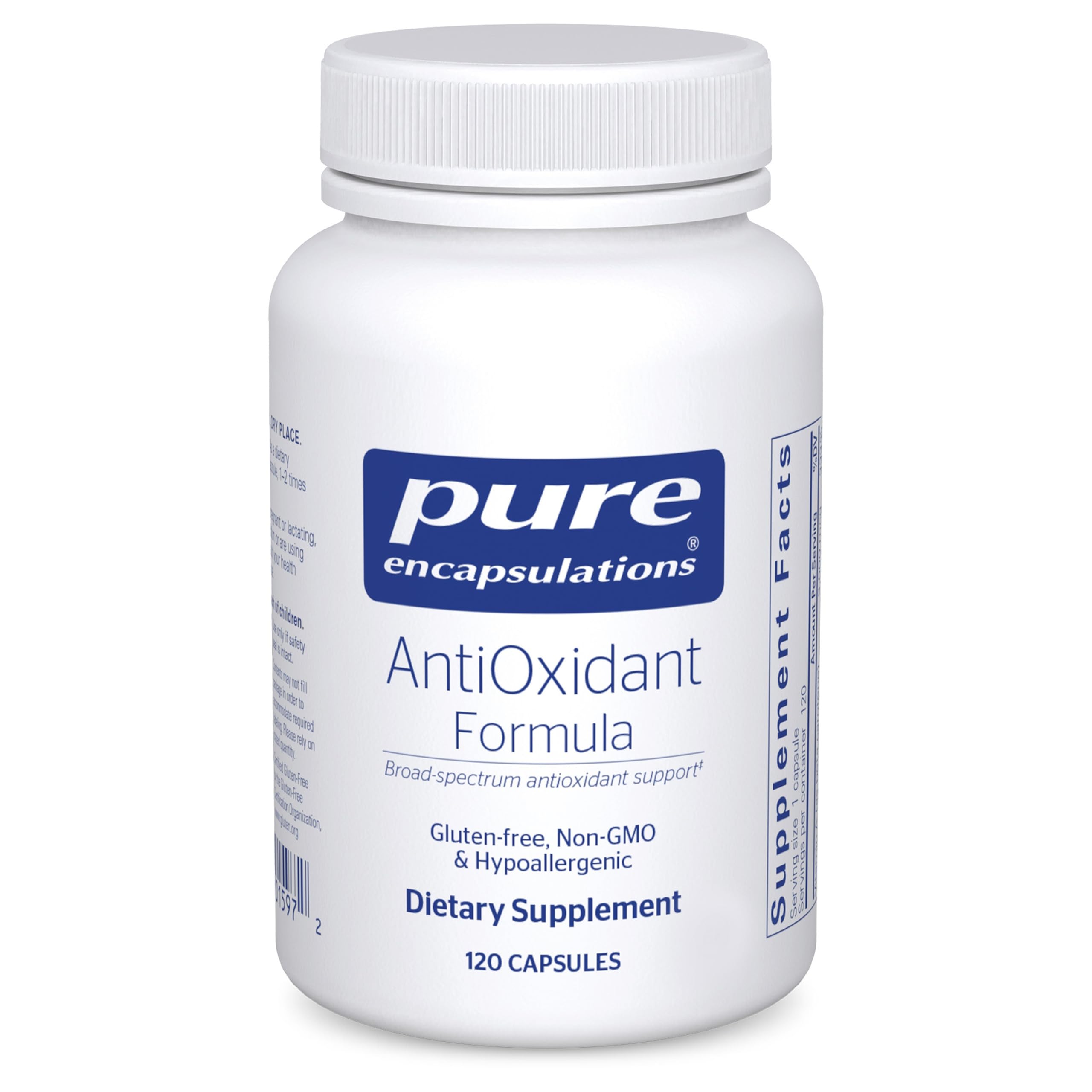 Pure Encapsulations Fórmula Antioxidante: cápsulas en frasco para apoyo antioxidante diario.