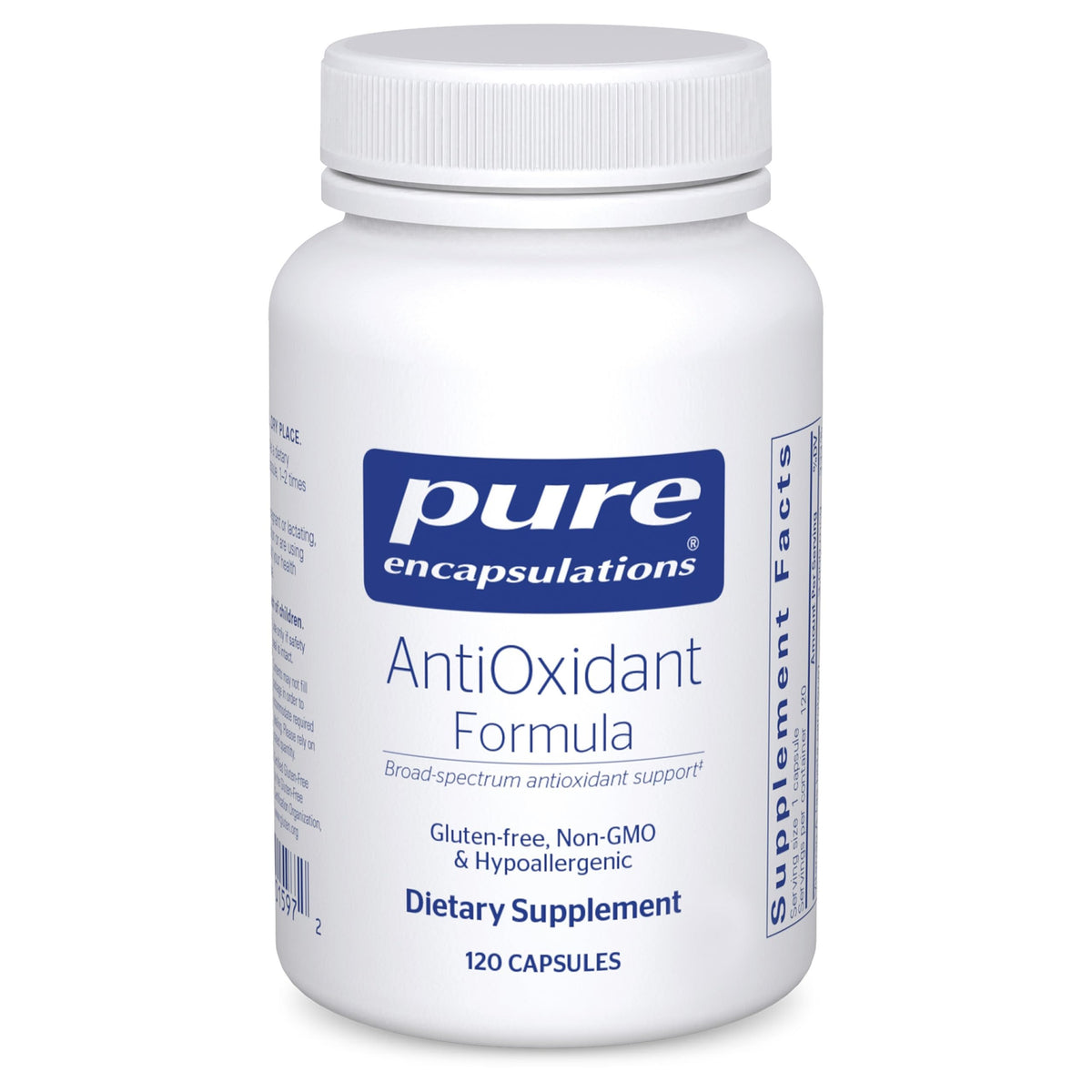 Pure Encapsulations Fórmula Antioxidante: cápsulas en frasco para apoyo antioxidante diario.