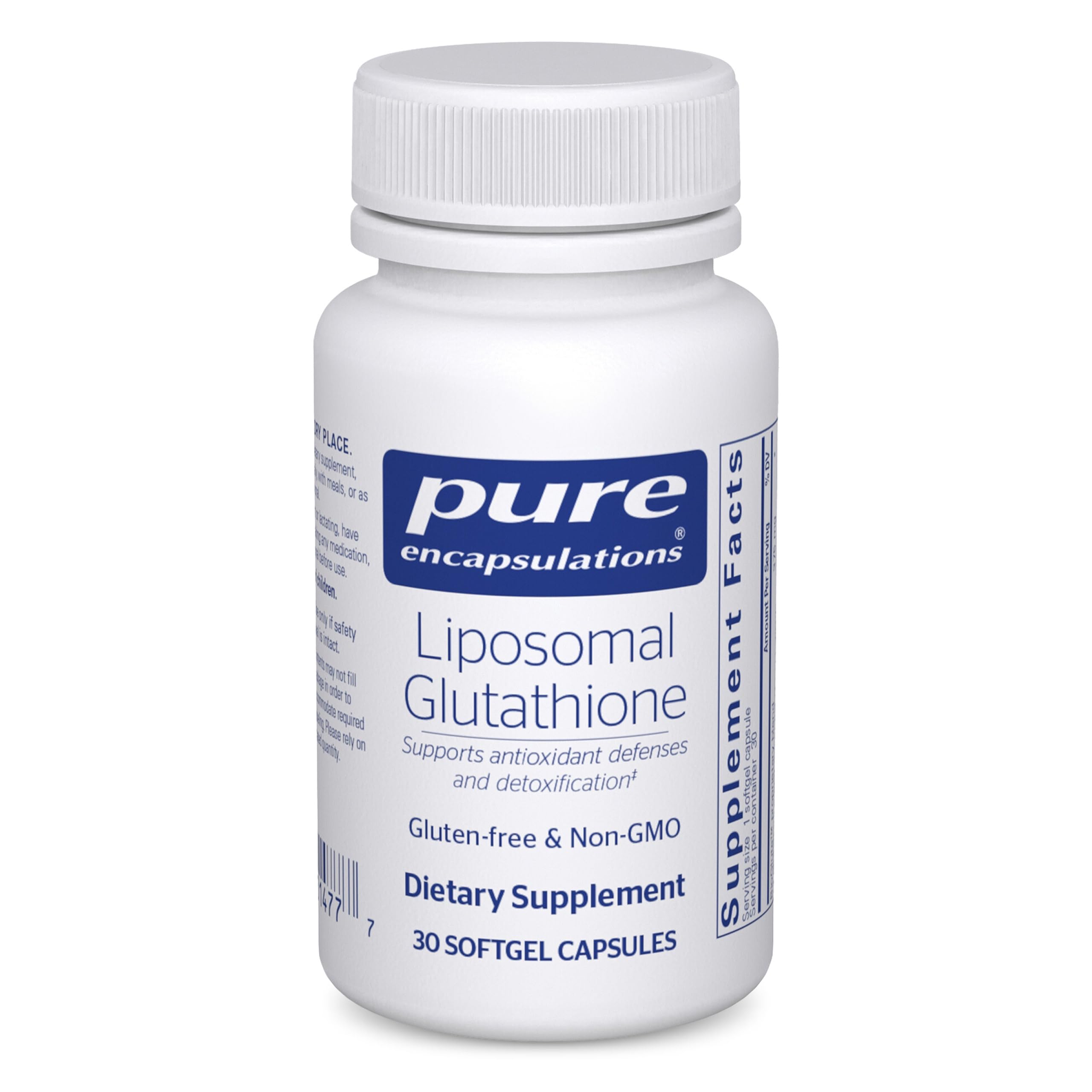 Pure Encapsulations Liposomal Glutathione frasco: absorción mejorada para uso diario.