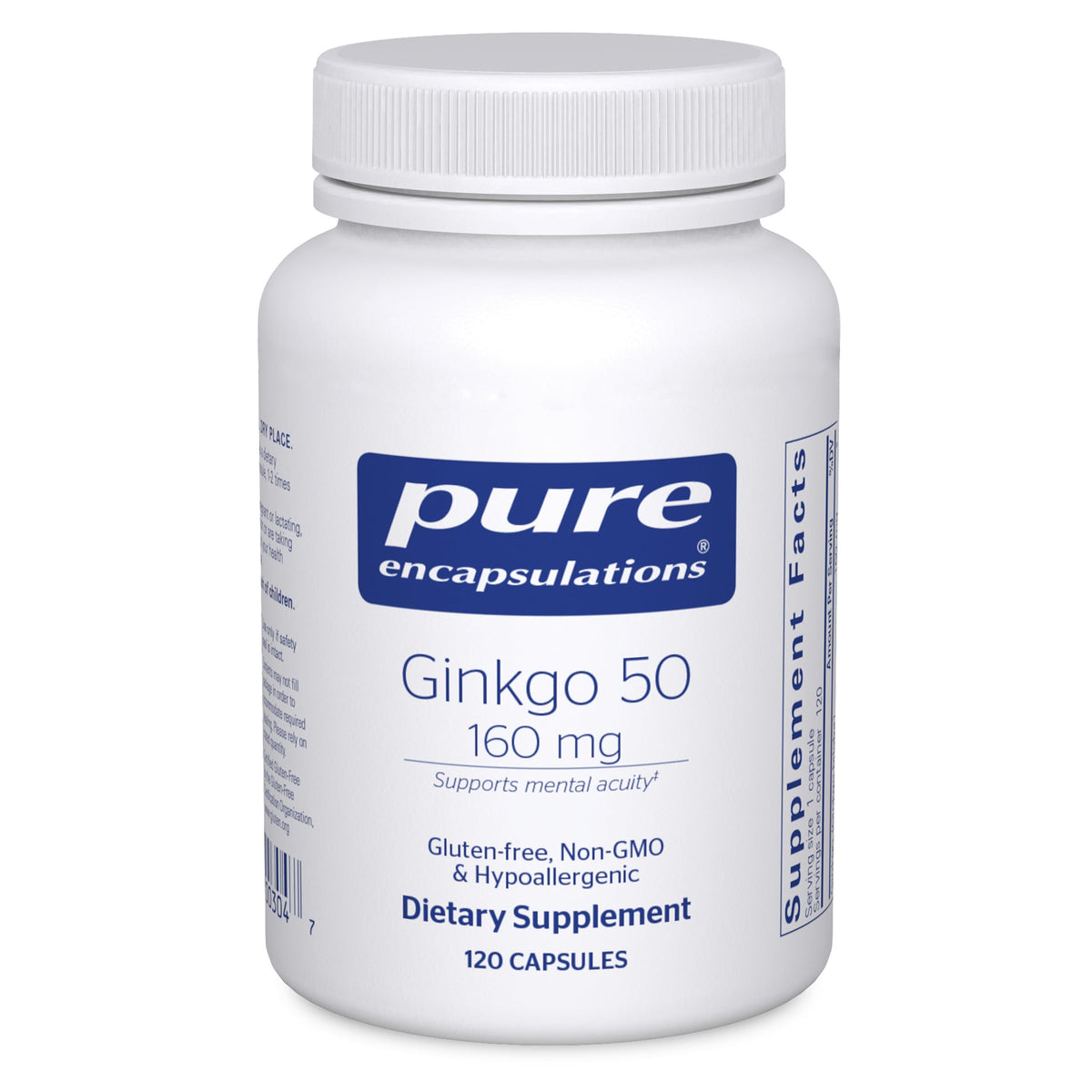 Pure Encapsulations Ginkgo 50 160 mg, botella frontal, favorece la claridad mental