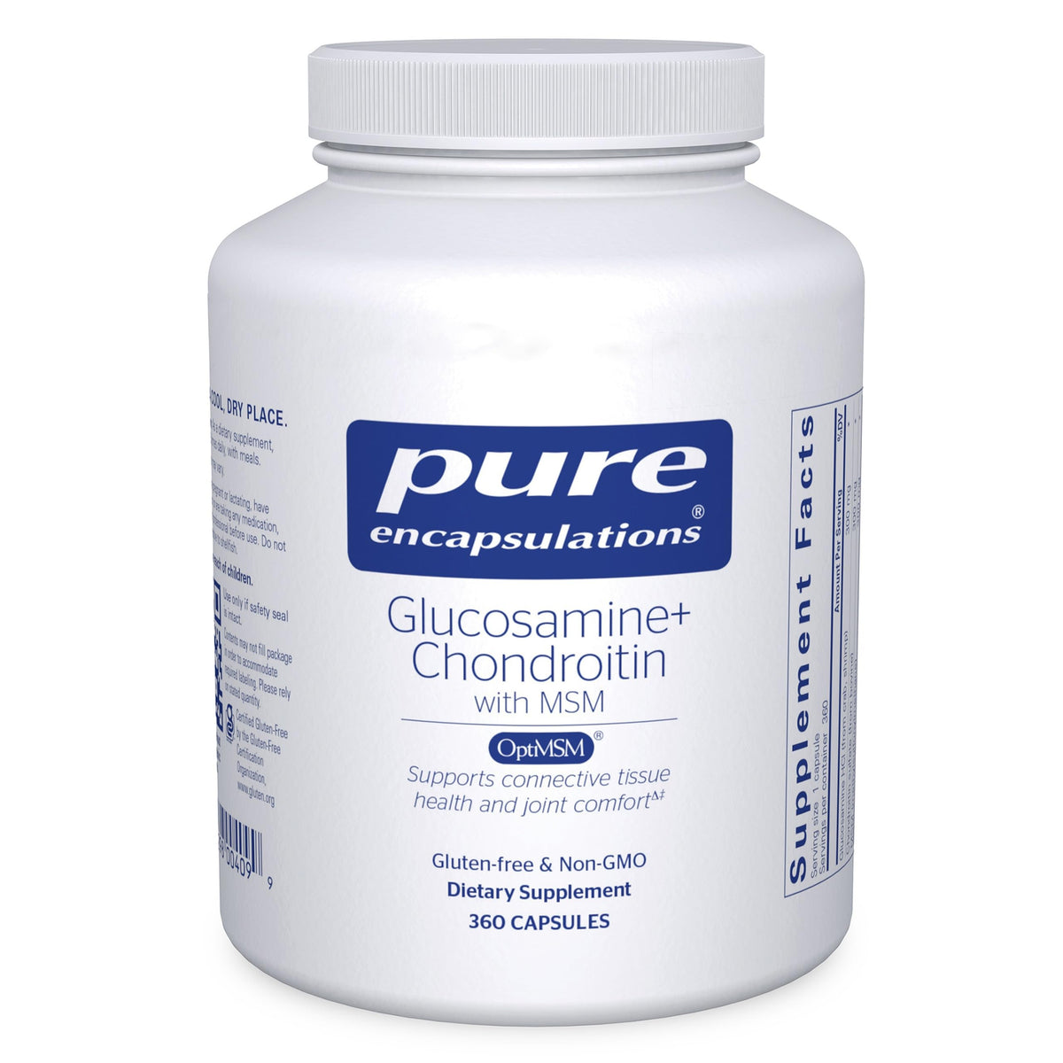 Pure Encapsulations Glucosamina con MSM: cápsulas fáciles de tragar para uso diario.