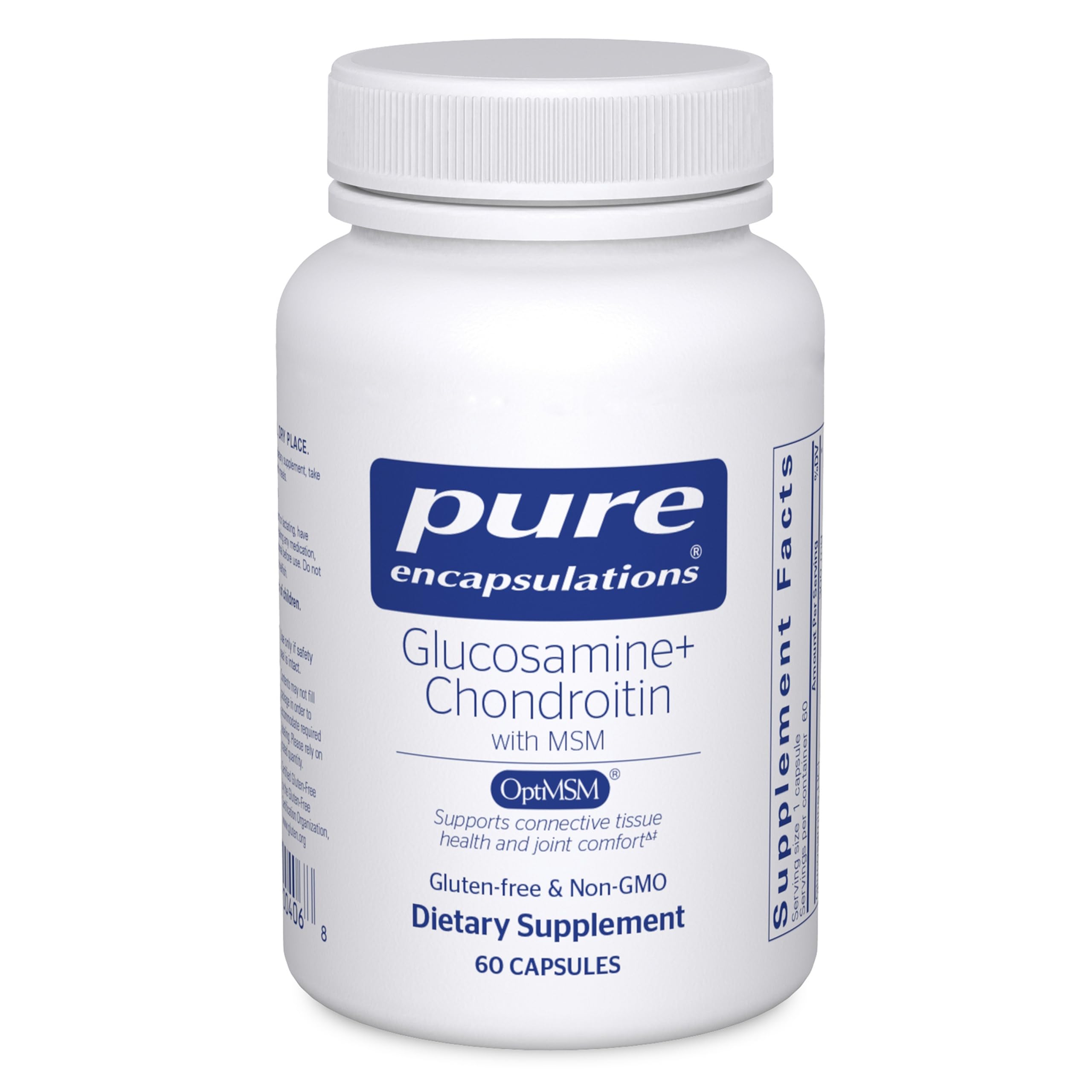 Pure Encapsulations Glucosamina Condroitina MSM: botella con cápsulas para apoyo articular diario