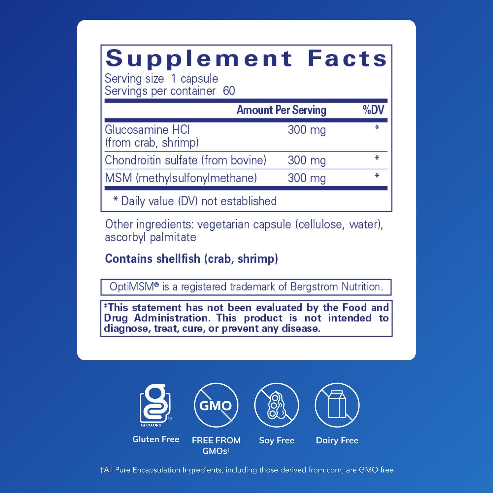 Pure Encapsulations Glucosamina Condroitina MSM: cápsulas individuales para cartílago saludable