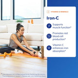 Pure Encapsulations Iron-C: etiqueta frontal destacando fórmula vegana y libre de gluten