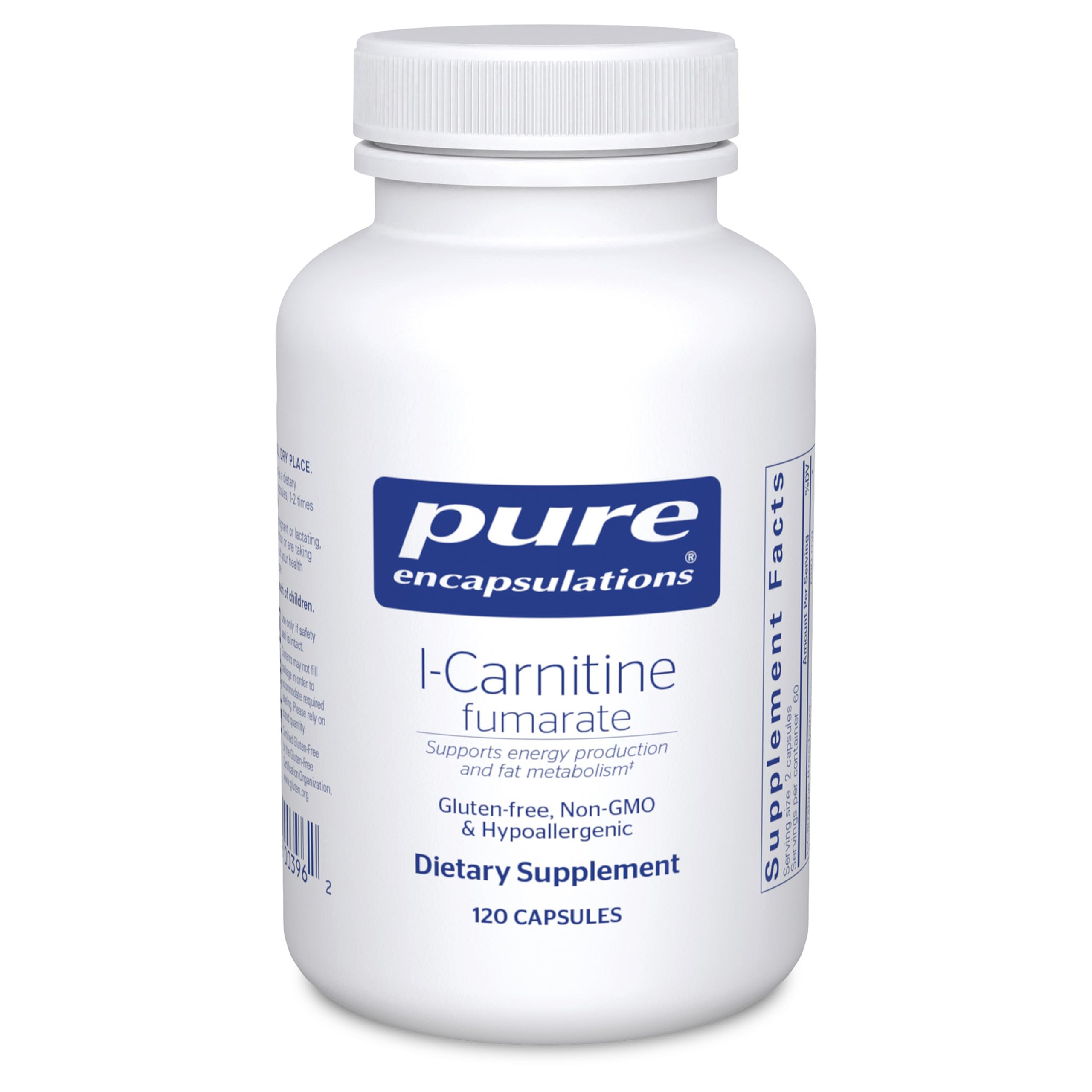 Pure Encapsulations L-Carnitina Fumarato: cápsulas en bote para energía diaria