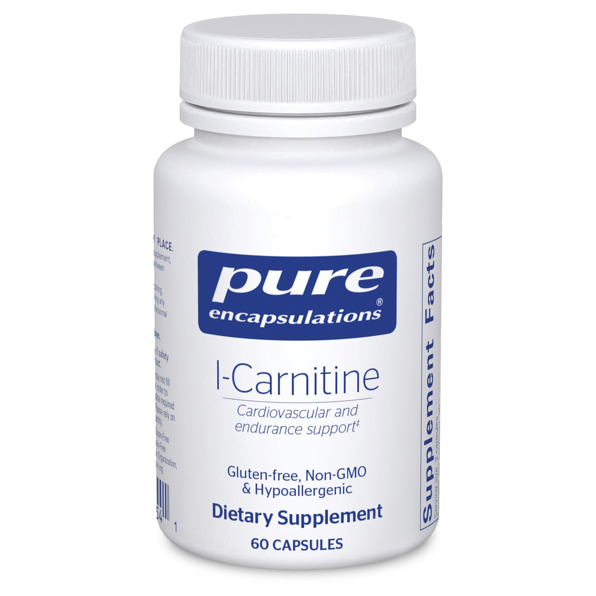 Pure Encapsulations L-Carnitina en botella, apoyo potencial a la resistencia durante el entrenamiento.