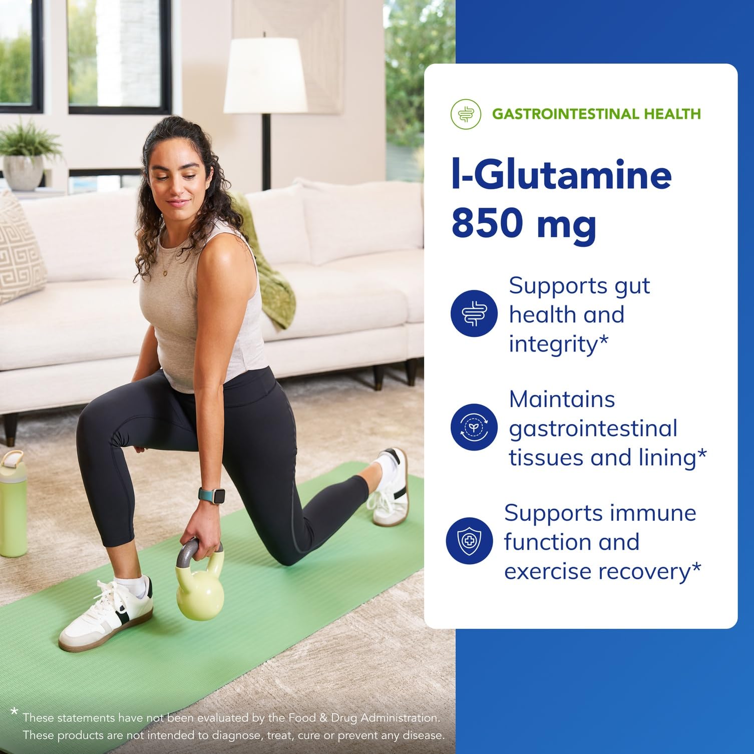 Cápsulas de Pure Encapsulations L-Glutamina 850 mg para rutina diaria.
