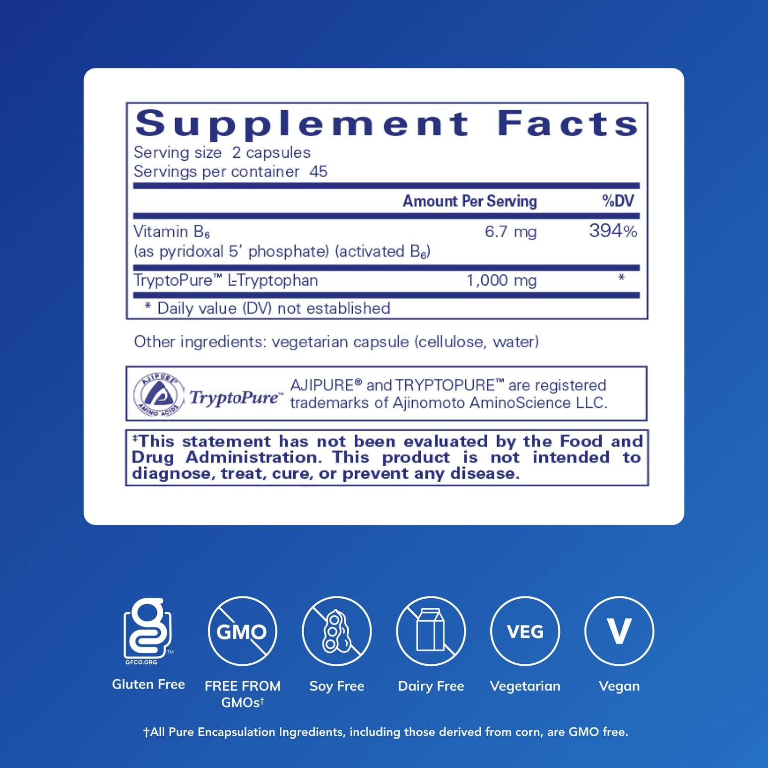 Pure Encapsulations L-Triptófano: cápsulas, respaldo para relajación diaria.