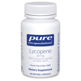 Pure Encapsulations Licopeno 20 mg: botella visible para apoyo antioxidante diario.