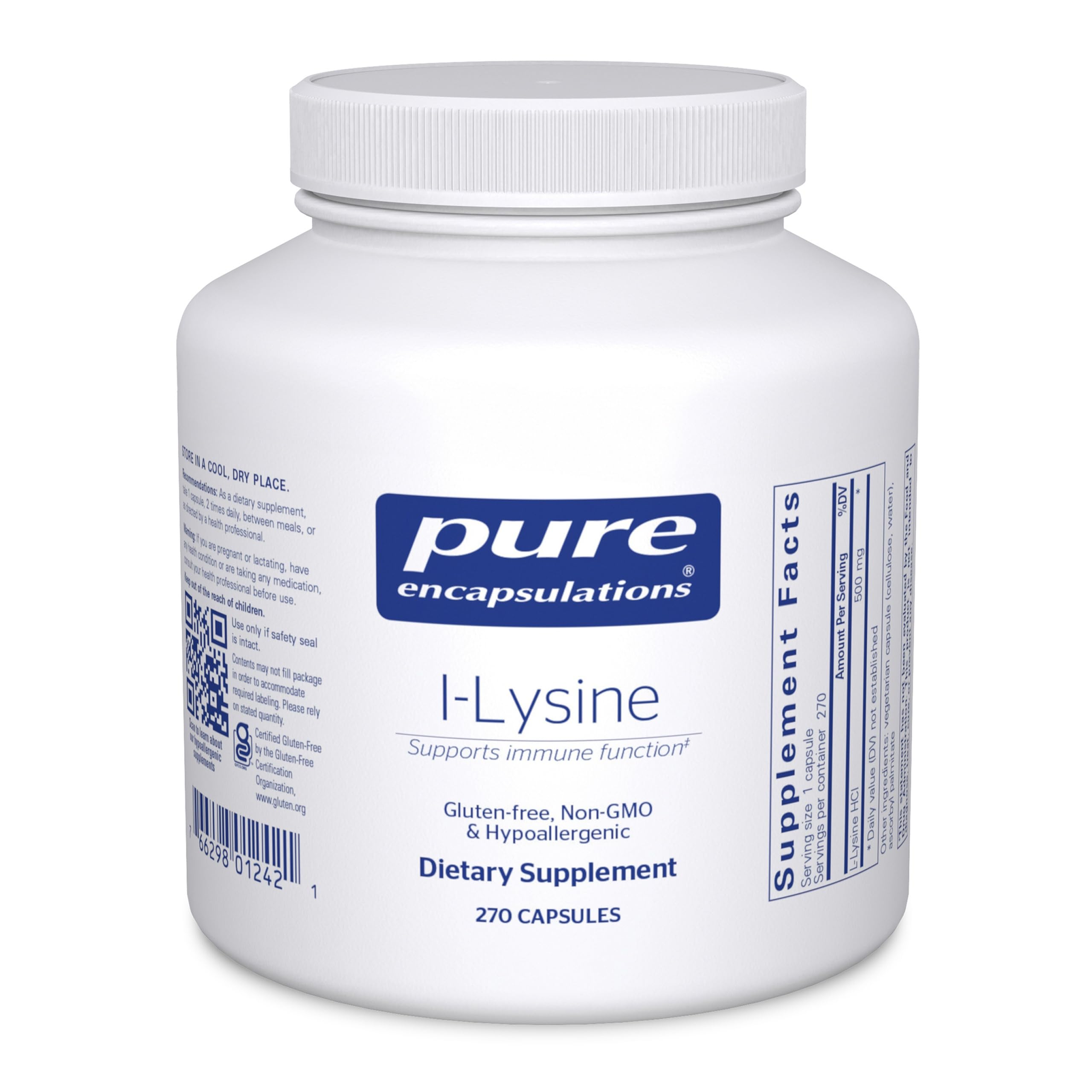 Pure Encapsulations Lisina: cápsulas en botella para defensas naturales.