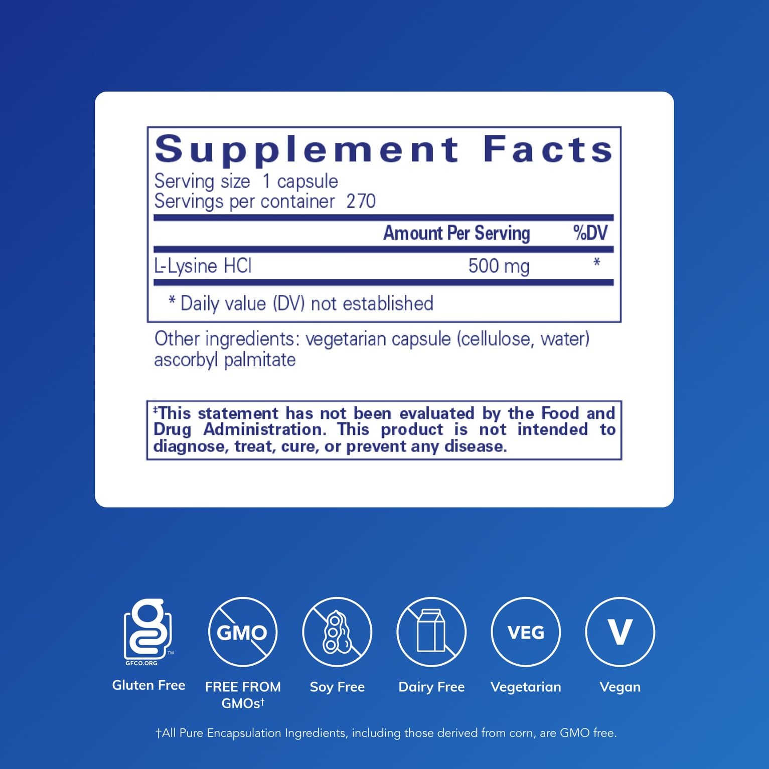 Frasco de Lisina de Pure Encapsulations con etiqueta y pureza.