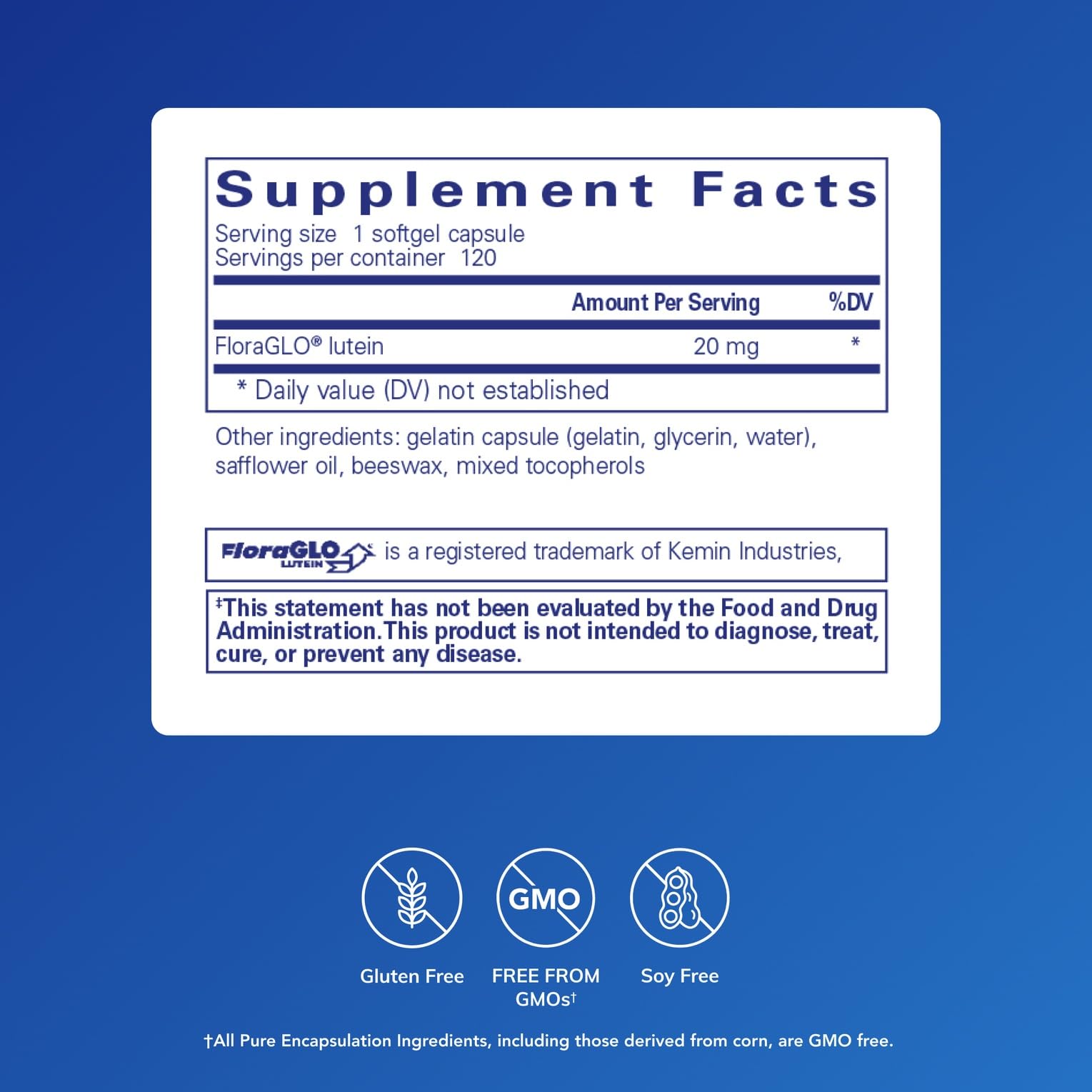 Pure Encapsulations Lutein 20 mg, cápsulas blandas, posible apoyo a la salud macular