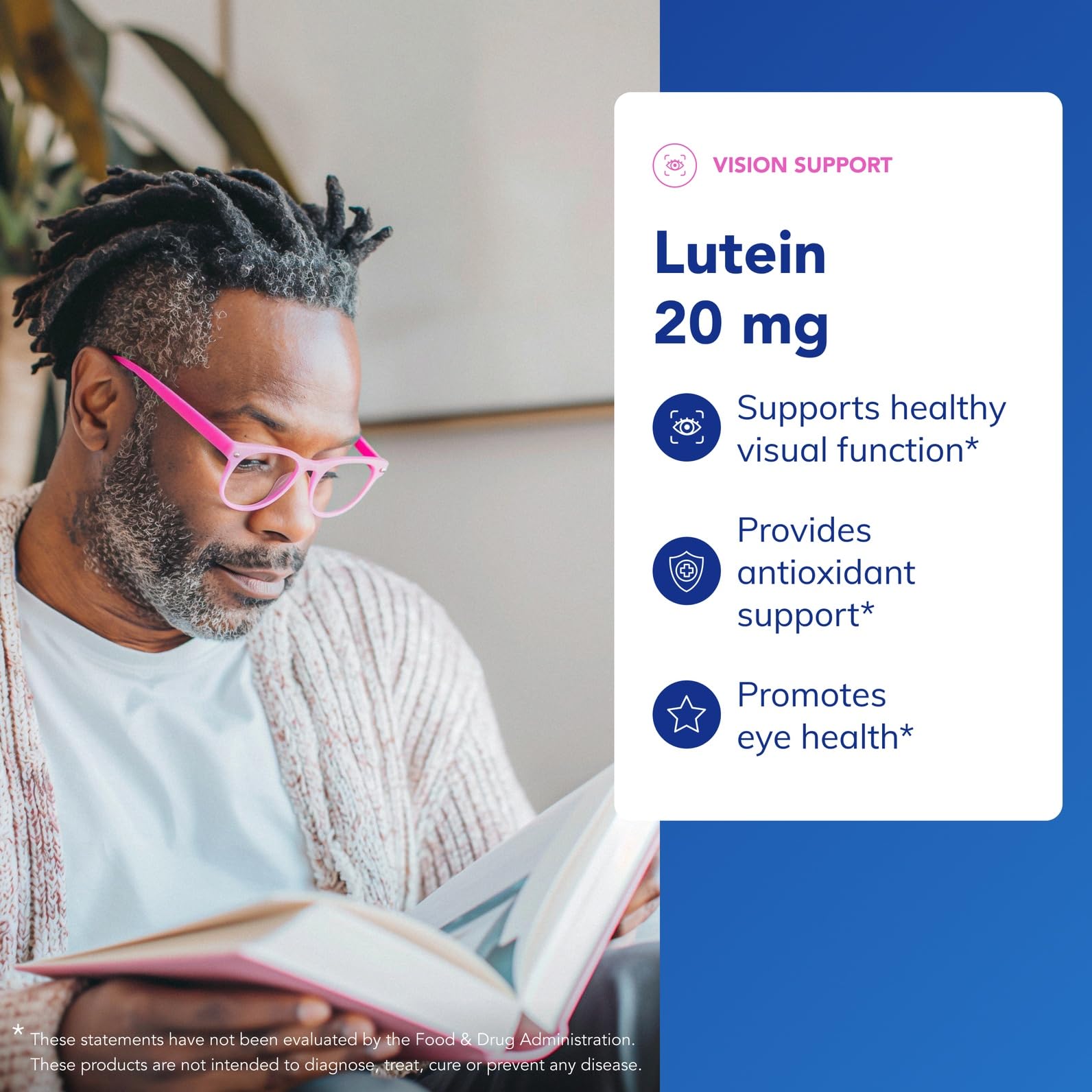 Pure Encapsulations Lutein 20 mg, etiqueta legible, dosis y uso diario claro