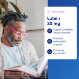 Pure Encapsulations Lutein 20 mg, etiqueta legible, dosis y uso diario claro