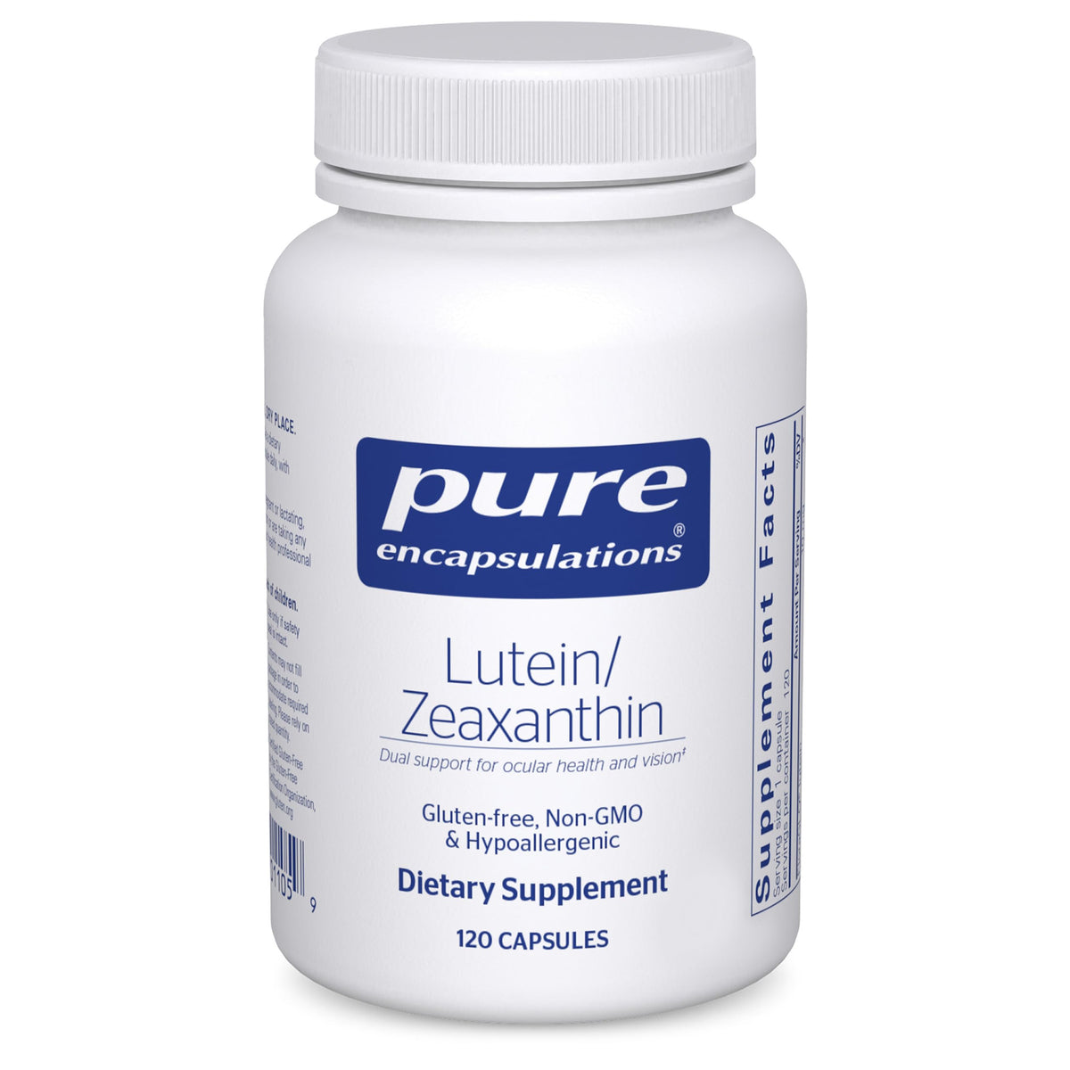 Pure Encapsulations Luteína y Zeaxantina en cápsulas para apoyo visual diario.