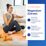 Pure Encapsulations Magnesio Citrato, etiqueta detallada de ingredientes y beneficios óseos.