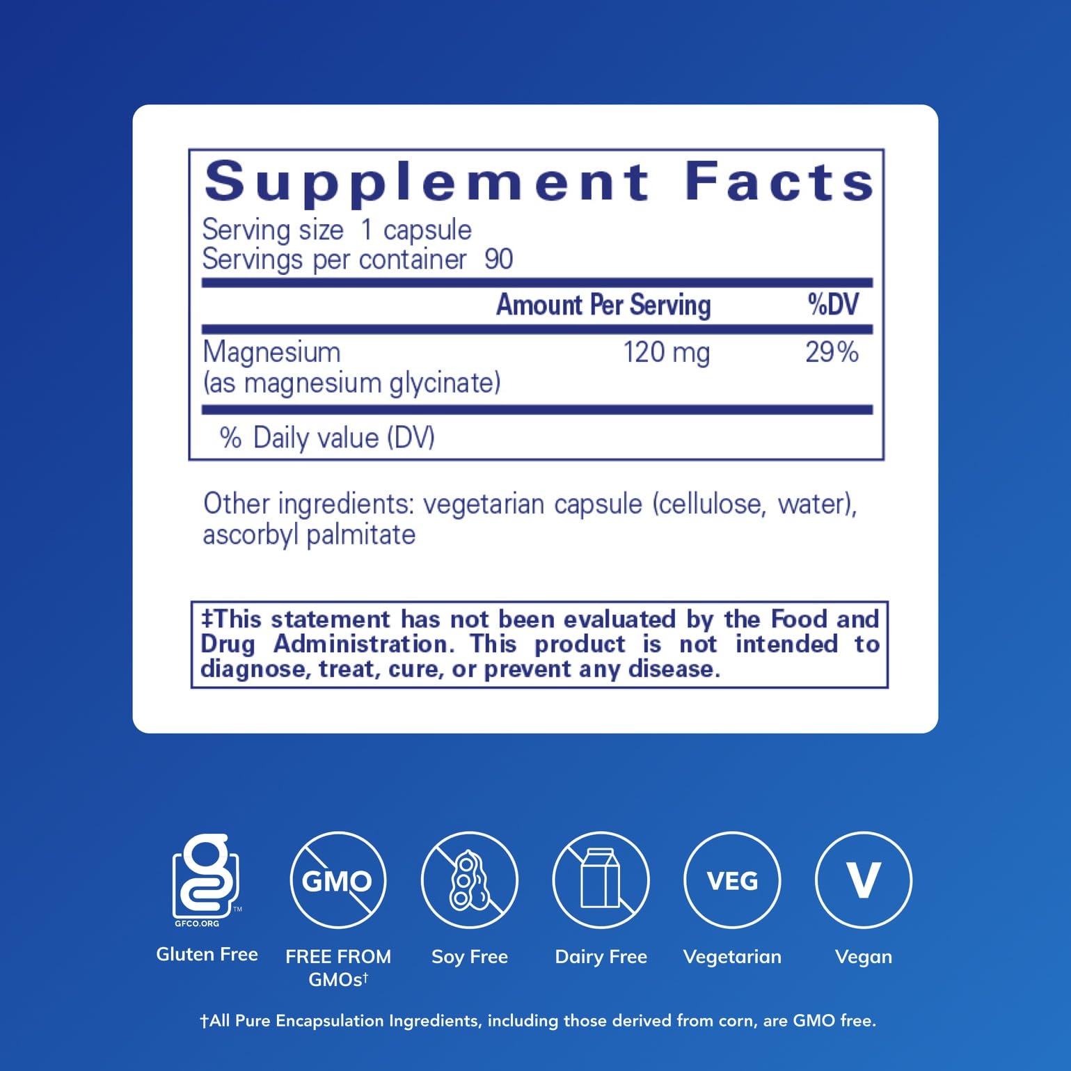 Pure Encapsulations Magnesio glicinato botella: fórmula para salud cardíaca y metabolismo.