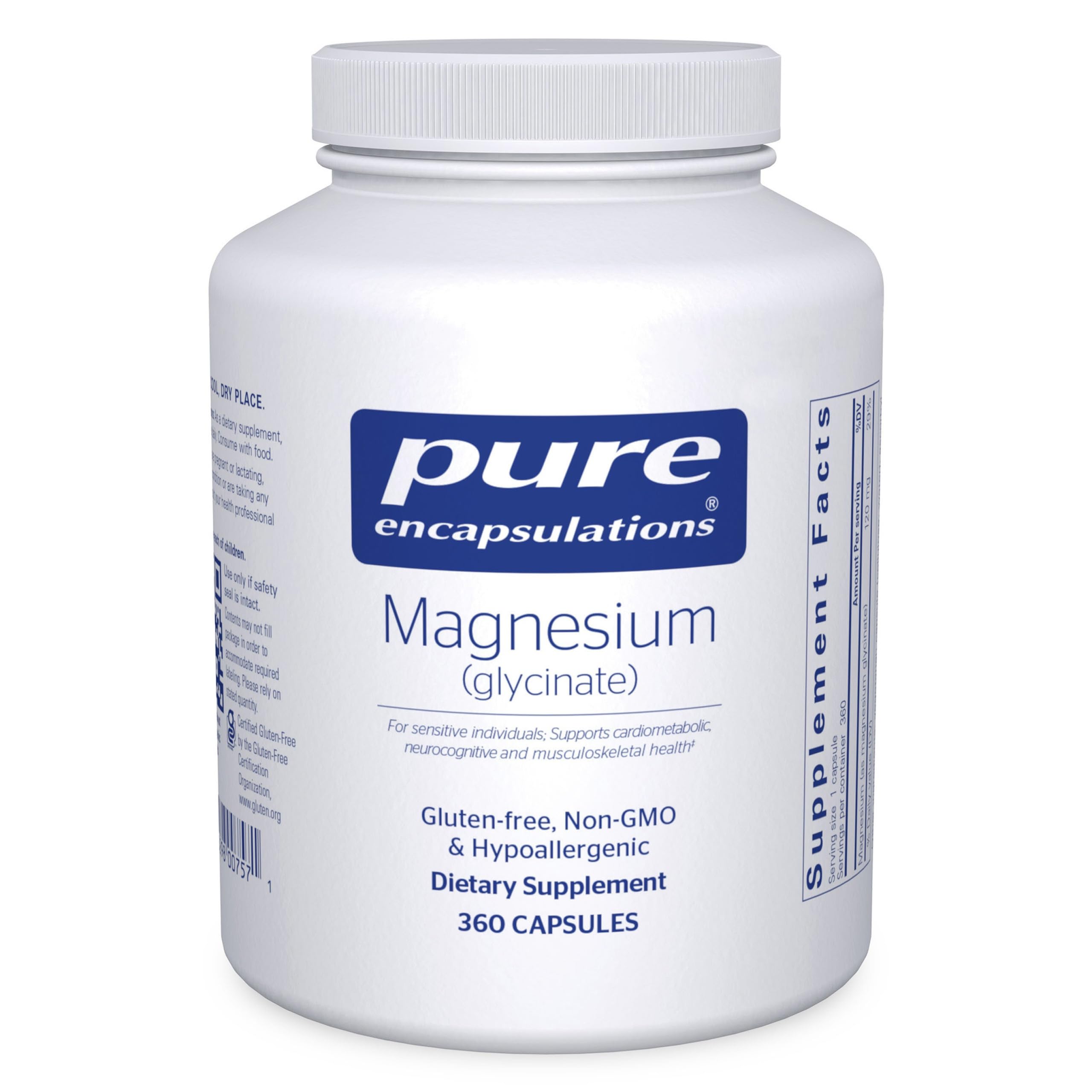 Botella de Pure Encapsulations Magnesium Glycinate para apoyo general.