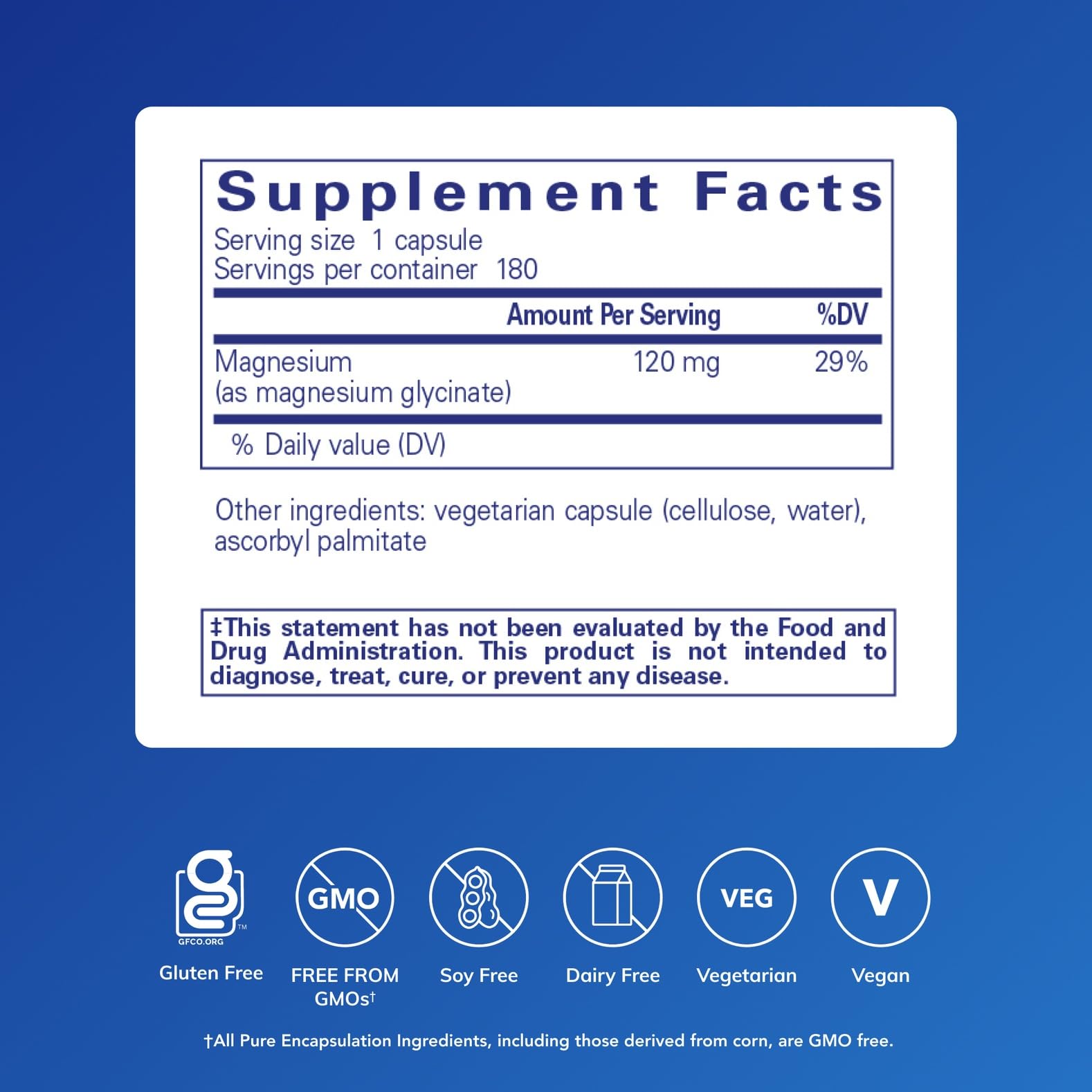 Pure Encapsulations Magnesio glicinato, frasco con etiqueta clara
