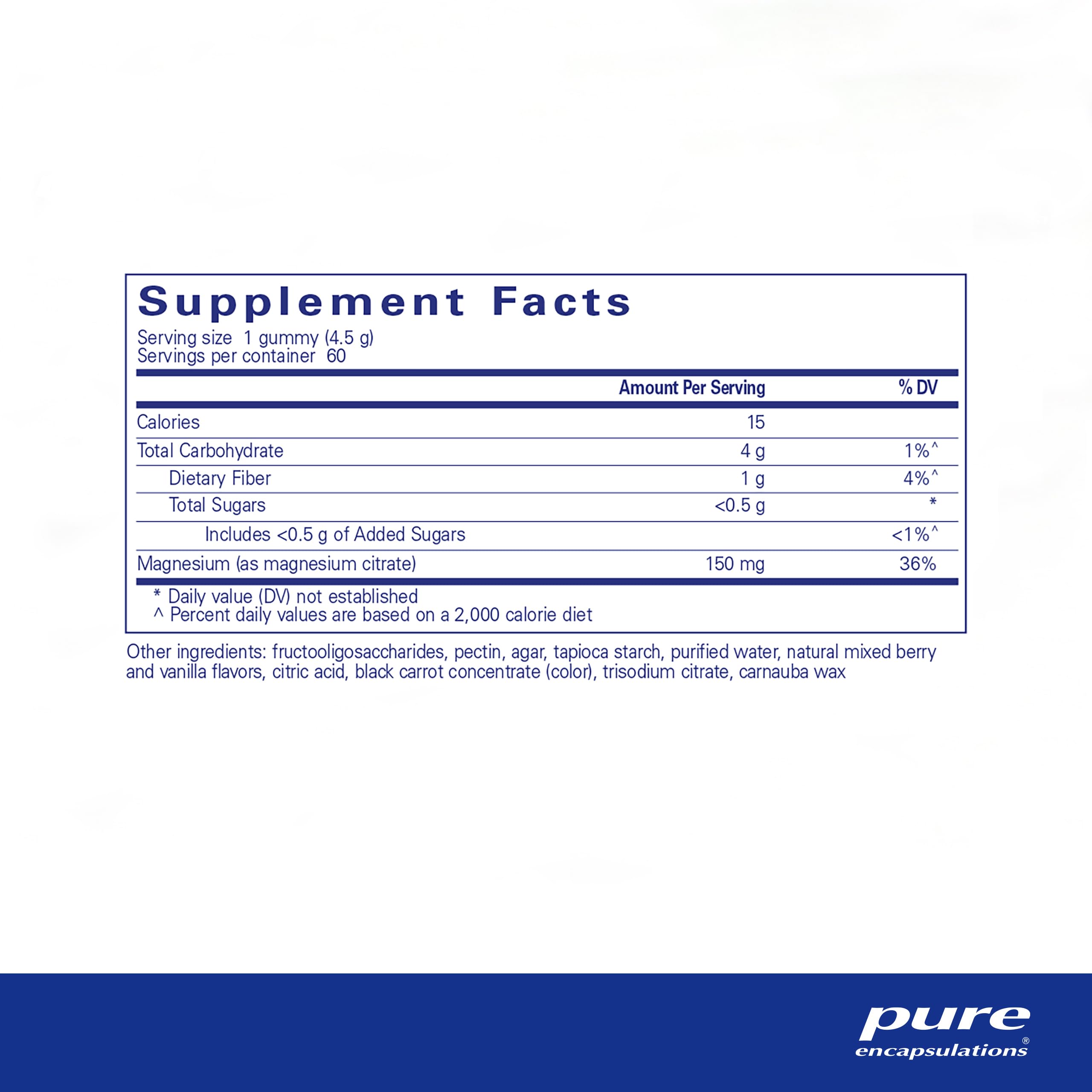 Pure Encapsulations Magnesium Gummy etiqueta cercana, 150 mg citrato de magnesio