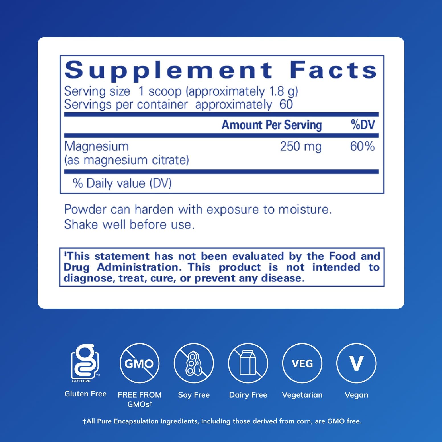 Pure Encapsulations Magnesium en polvo, dosificador cómodo para consumo diario.