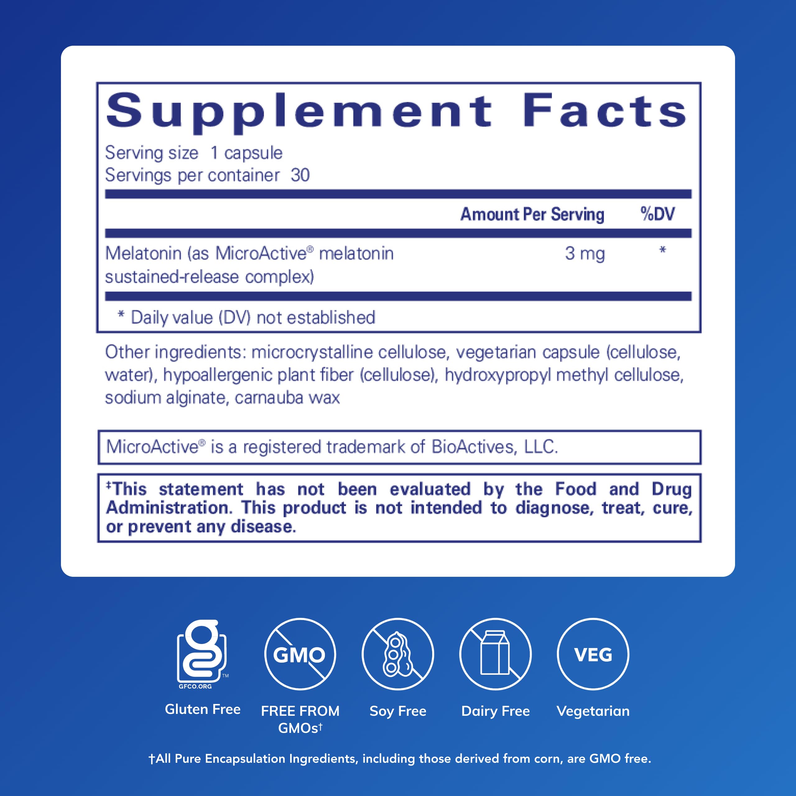 Etiqueta de Pure Encapsulations Melatonin-SR destaca pureza de ingredientes para sueño