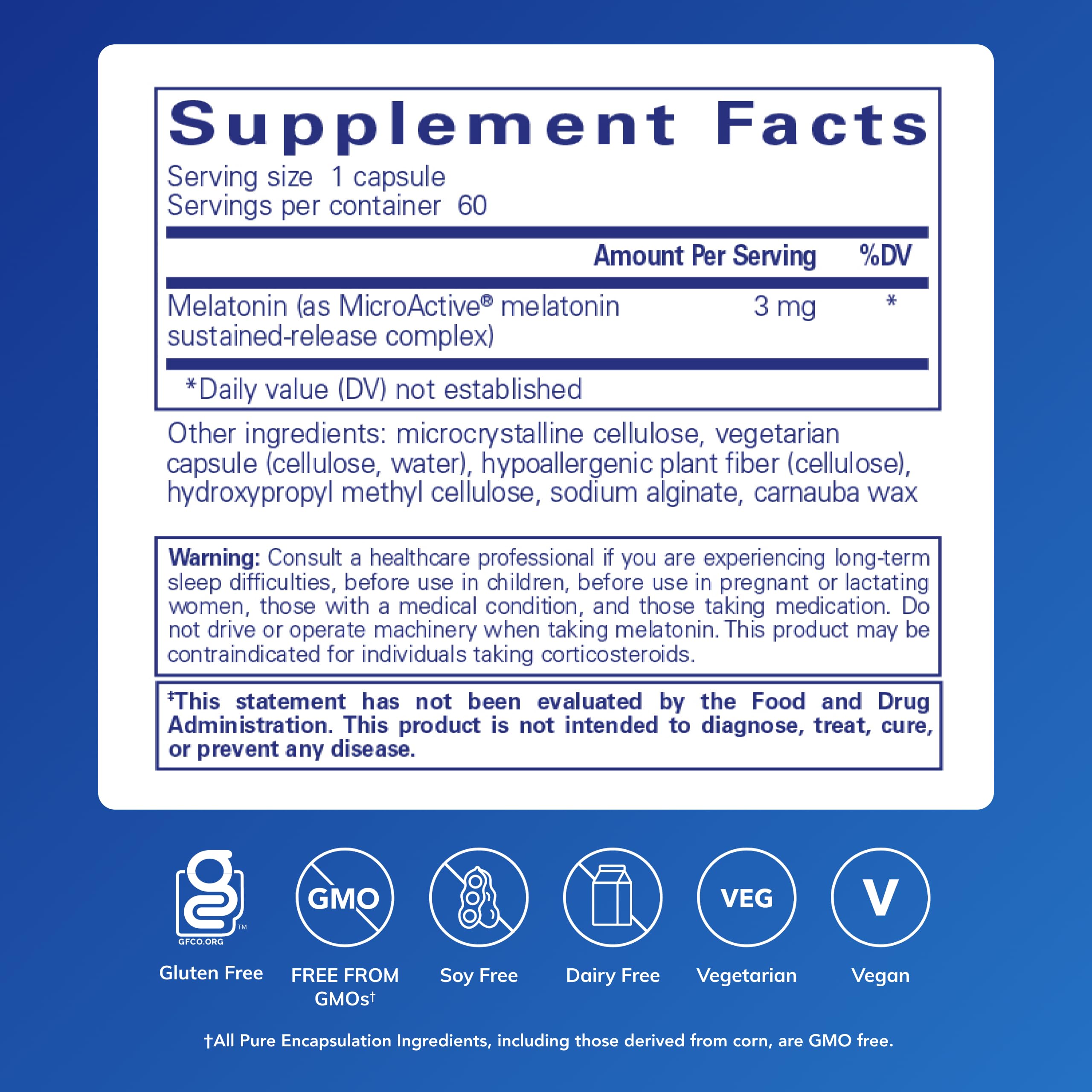 Pure Encapsulations Melatonin-SR, etiqueta visible: información clara para la toma nocturna