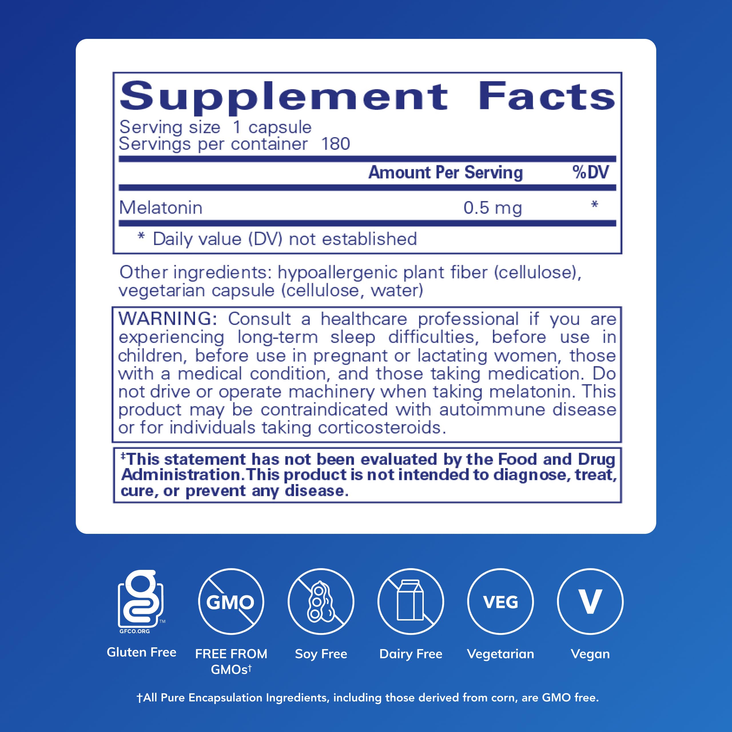 Pure Encapsulations Melatonina 0,5 mg: cápsulas fáciles de tomar antes de dormir.