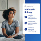 Pure Encapsulations Melatonina 0,5 mg: etiqueta clara con dosis y recomendaciones.