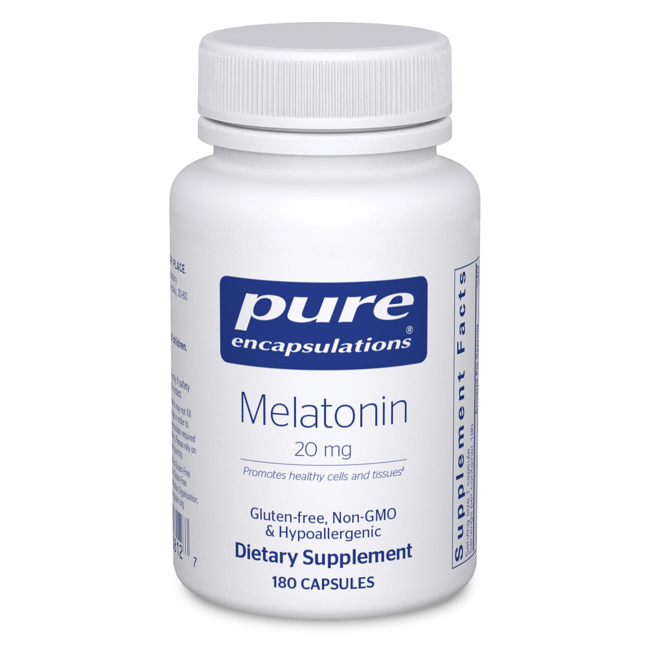 Pure Encapsulations Melatonina 20 mg, frasco de 180 cápsulas, alta pureza para uso diario