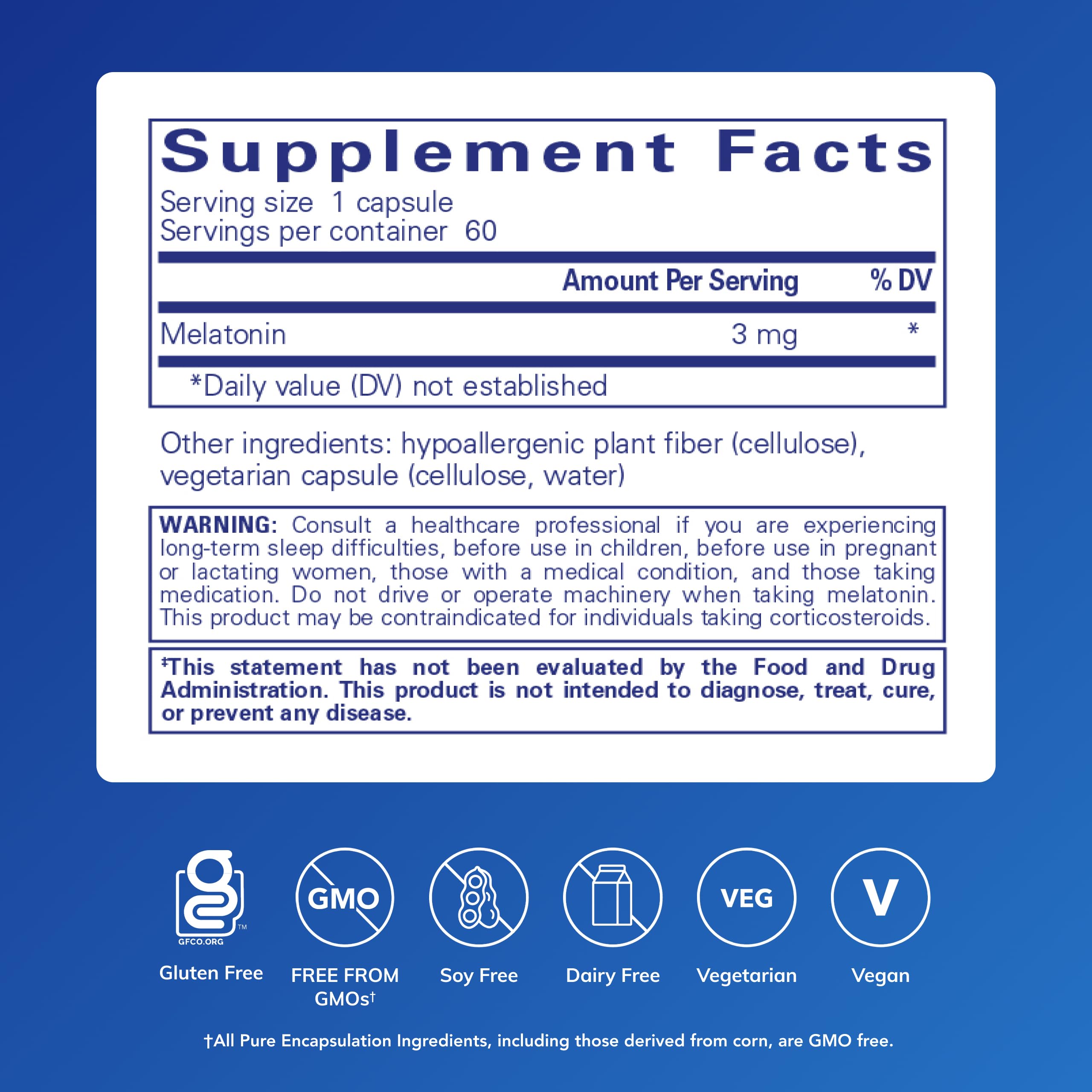 Pure Encapsulations Melatonina 3 mg - cápsulas listas para relajación nocturna