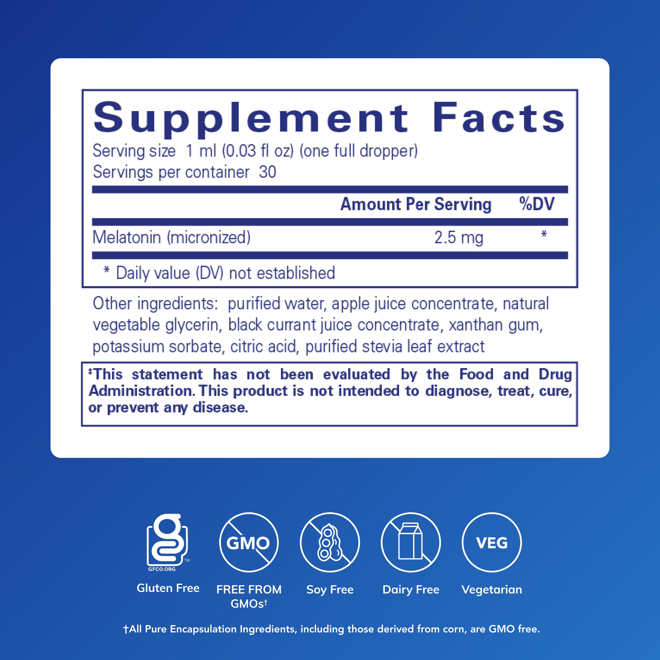 Gotero de Pure Encapsulations Melatonina Líquida para dosificar con precisión.