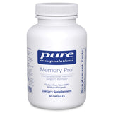 Pure Encapsulations Memory Pro botella y cápsulas; posible apoyo a la memoria diaria