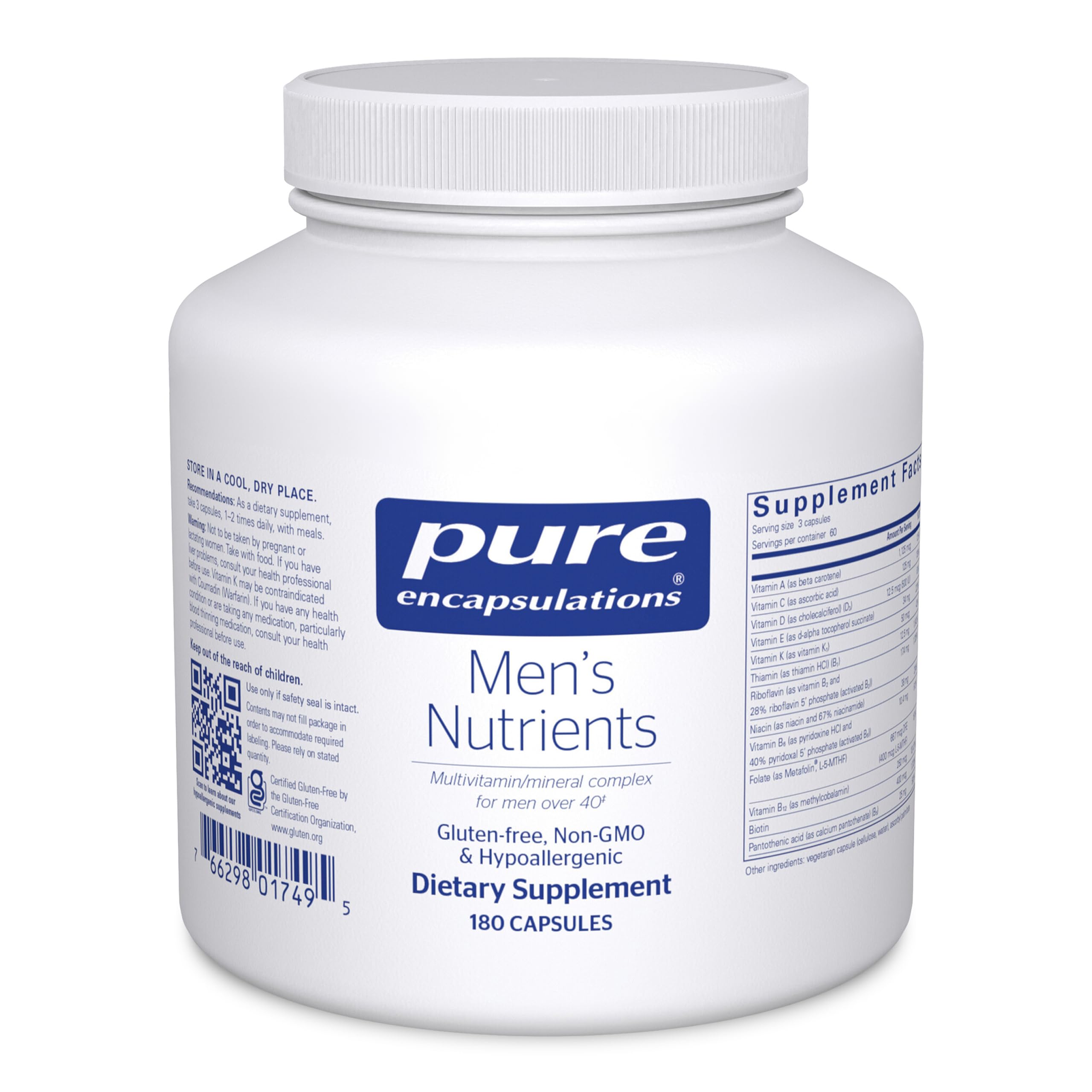 Pure Encapsulations Men’s Nutrients, botella: apoyo de energía diaria para hombres.
