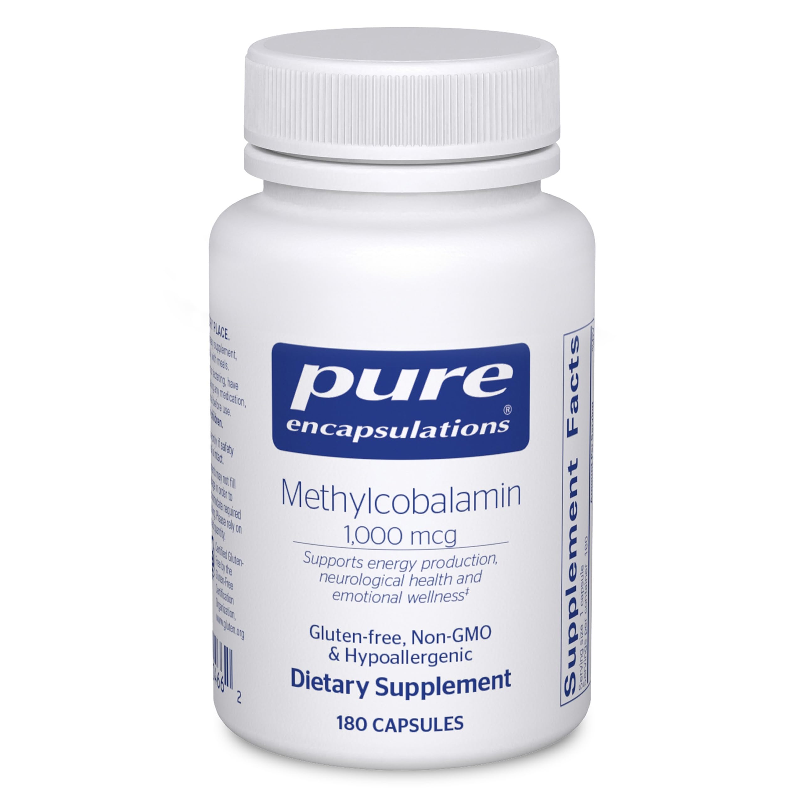 Pure Encapsulations Metilcobalamina 1000 mcg: botella para uso diario de energía