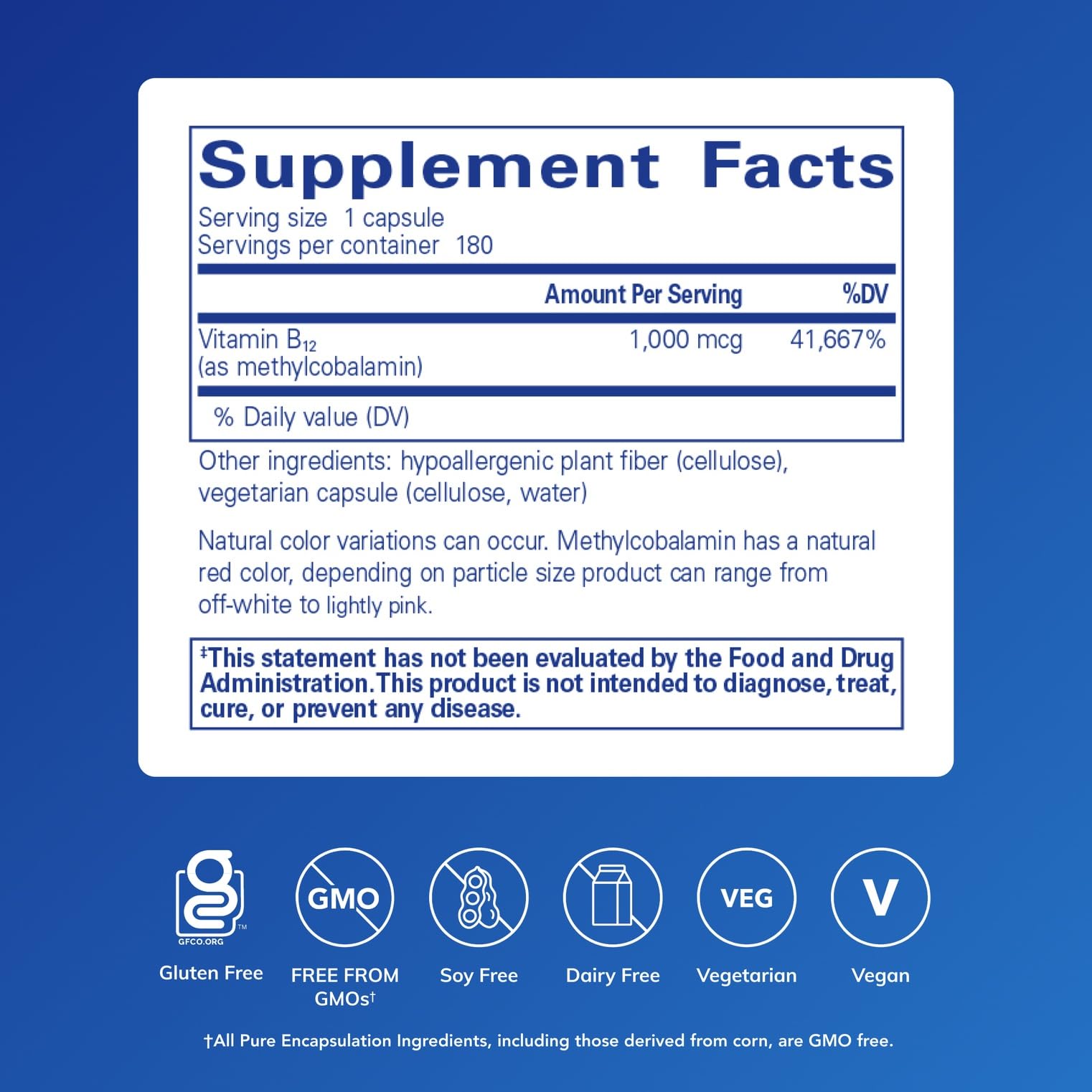 Pure Encapsulations Metilcobalamina: cápsulas para apoyar metabolismo y función nerviosa