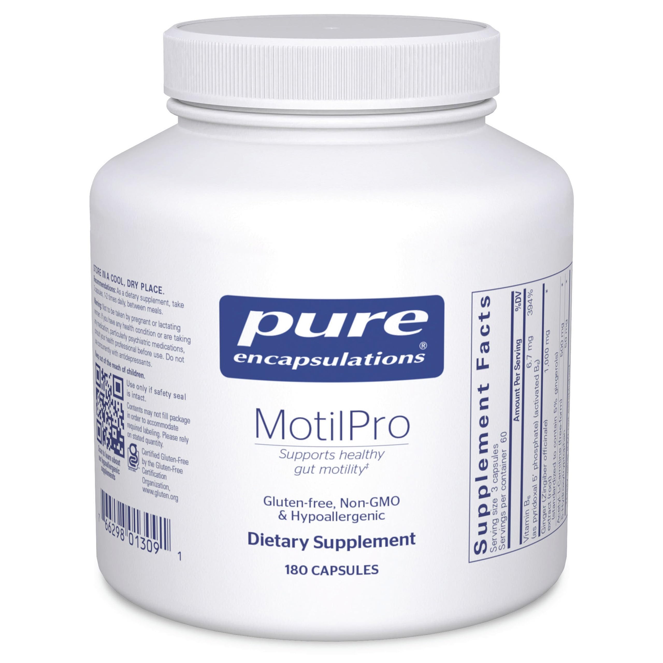 MotilPro de Pure Encapsulations en bote, apoyo para motilidad intestinal.
