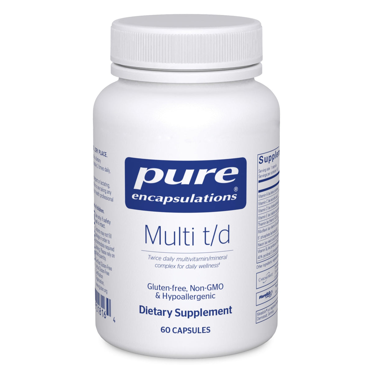 Pure Encapsulations Multi T/D, cápsulas en frasco para uso diario.