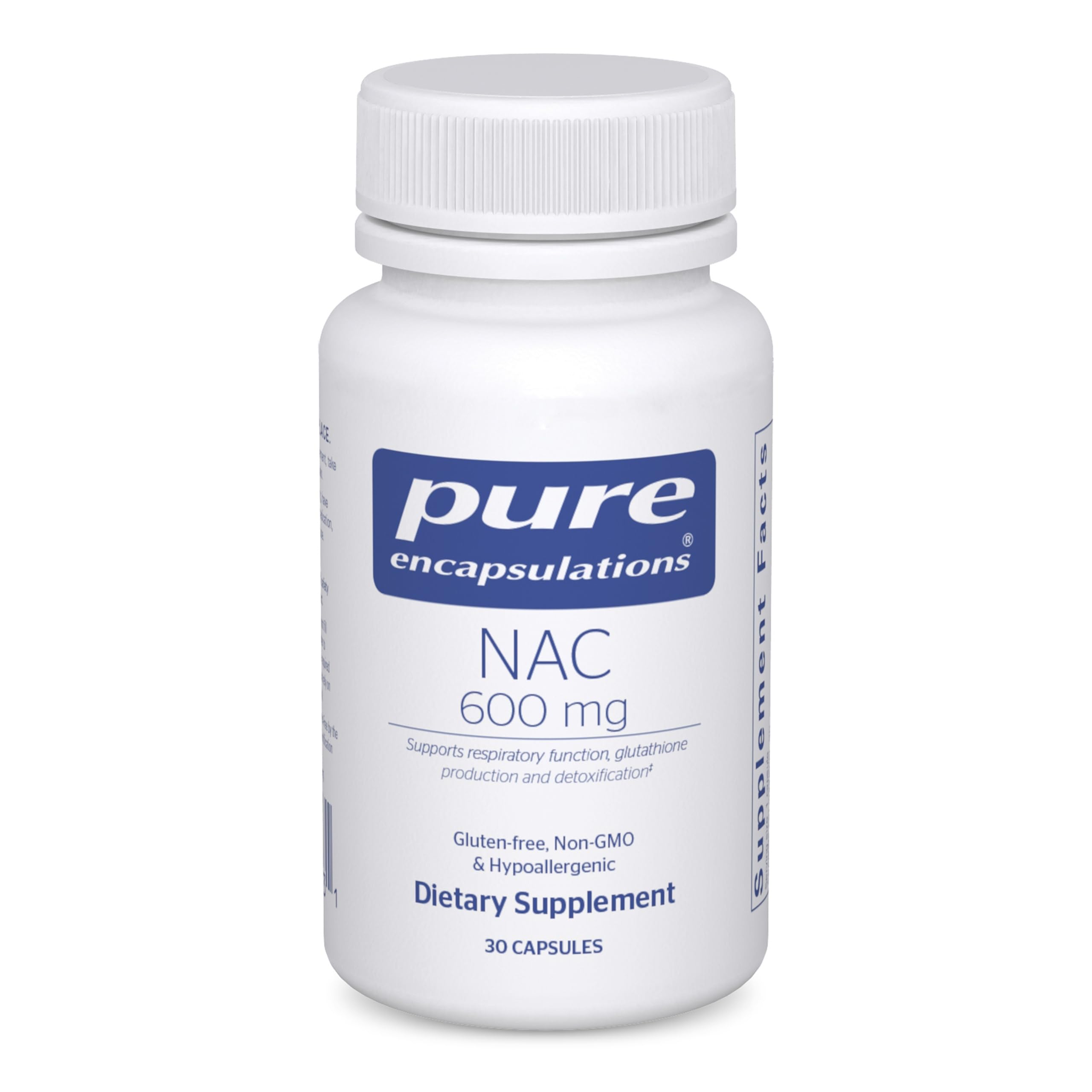 Pure Encapsulations NAC 600mg botella: posible apoyo antioxidante diario