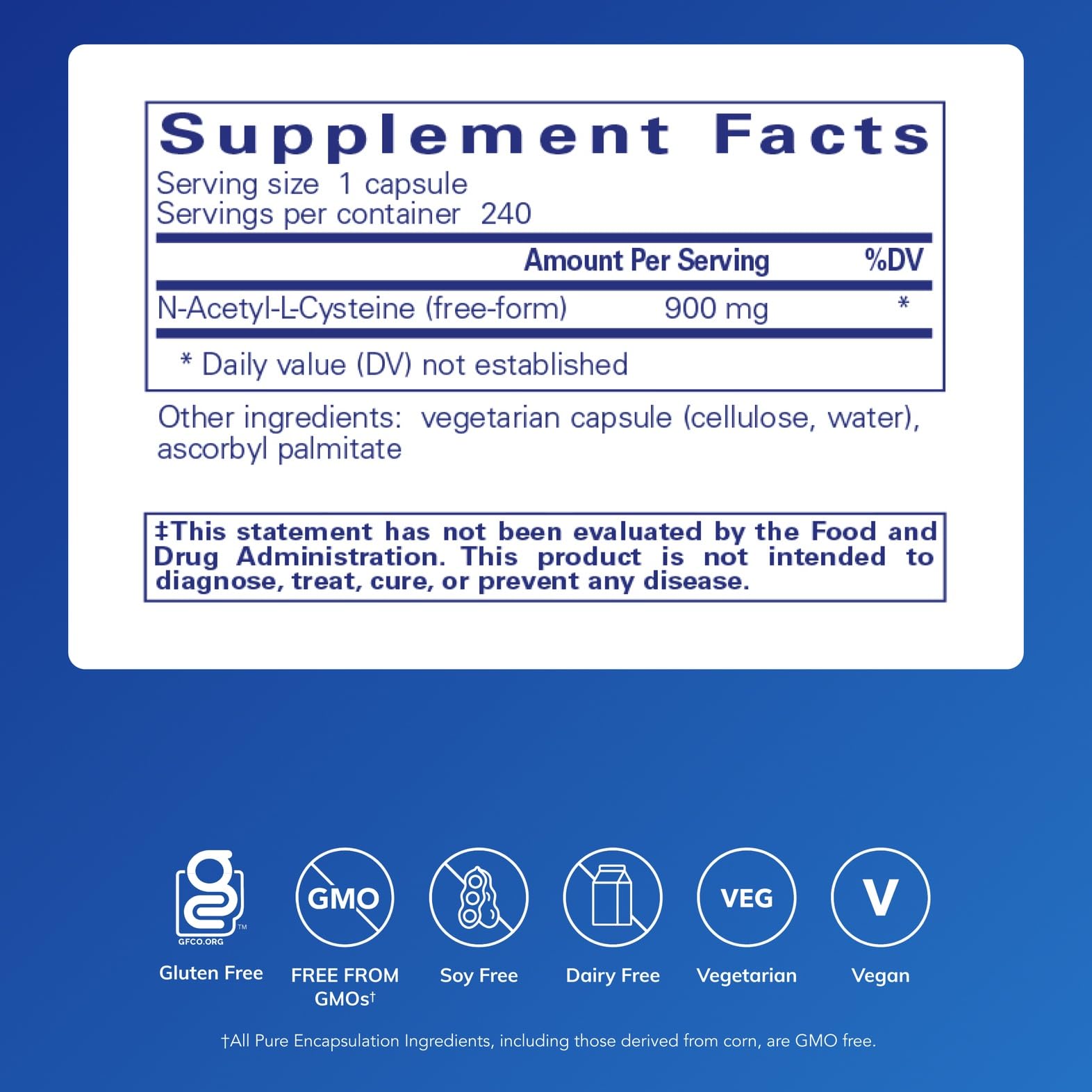 Pure Encapsulations NAC 900 mg: cápsulas, apoyo al sistema inmunitario y antioxidante.