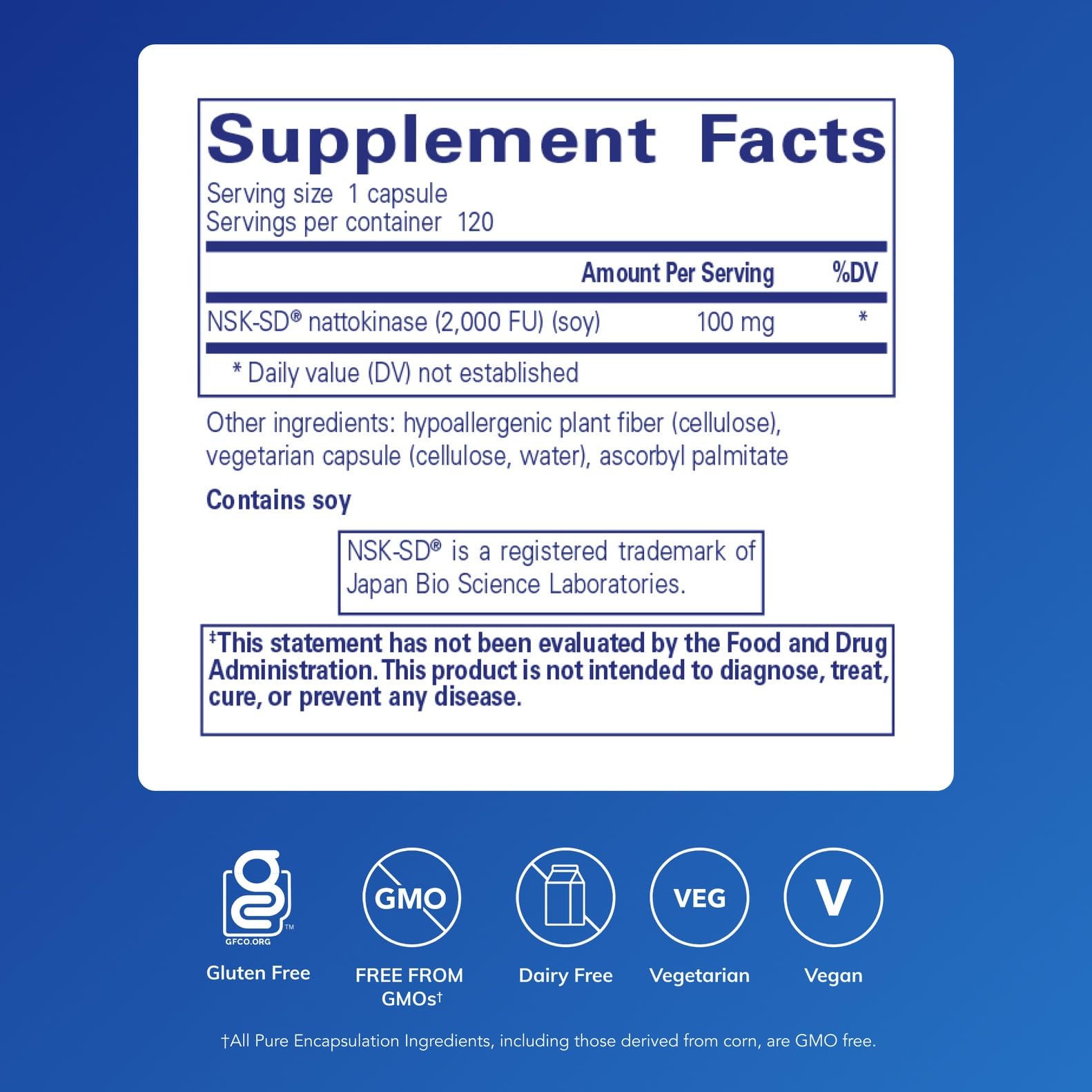 Pure Encapsulations NSK-SD, cápsulas pequeñas y fáciles de tragar para uso diario.